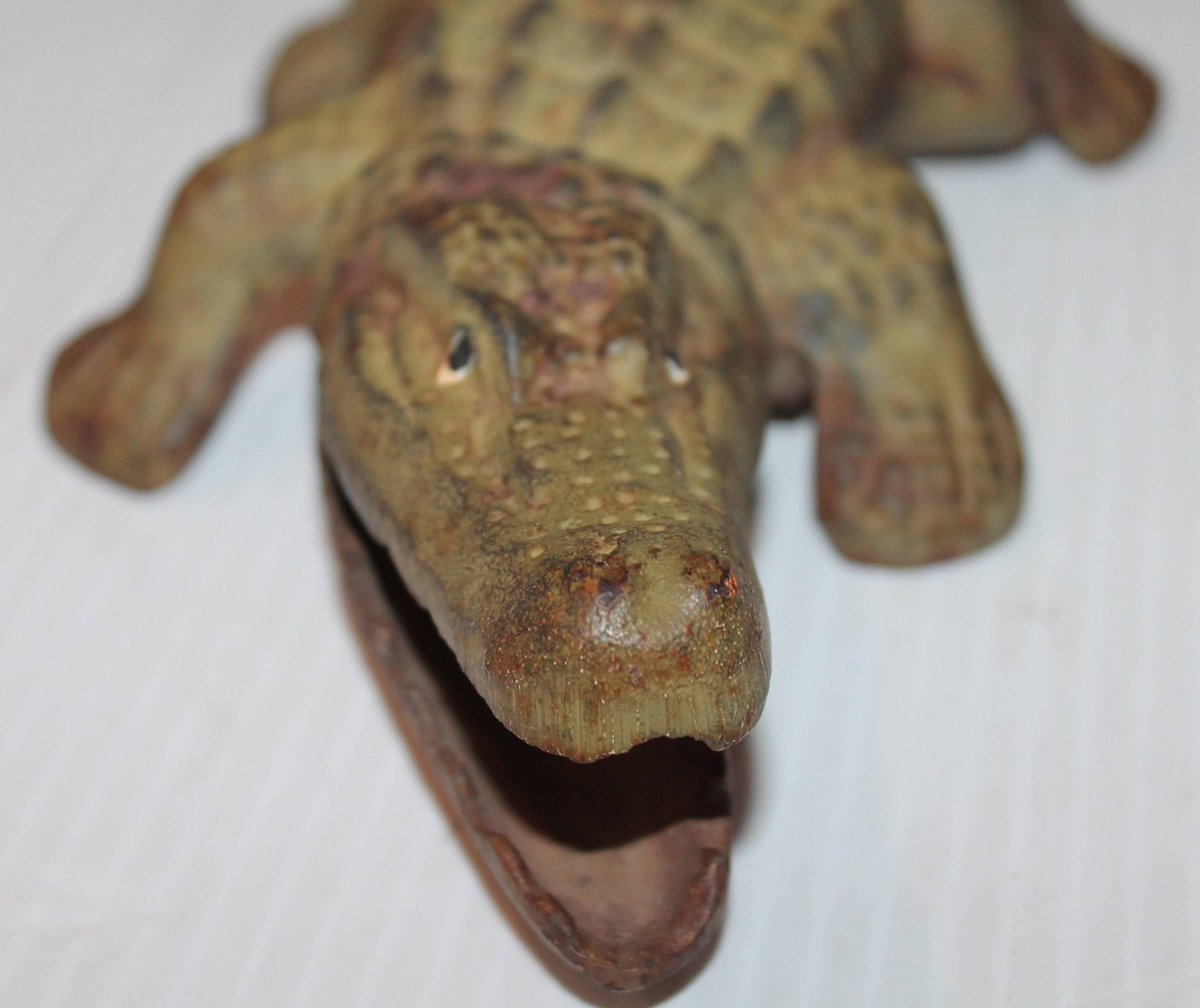 American 19th Century Original Painted Cast Iron Alligator