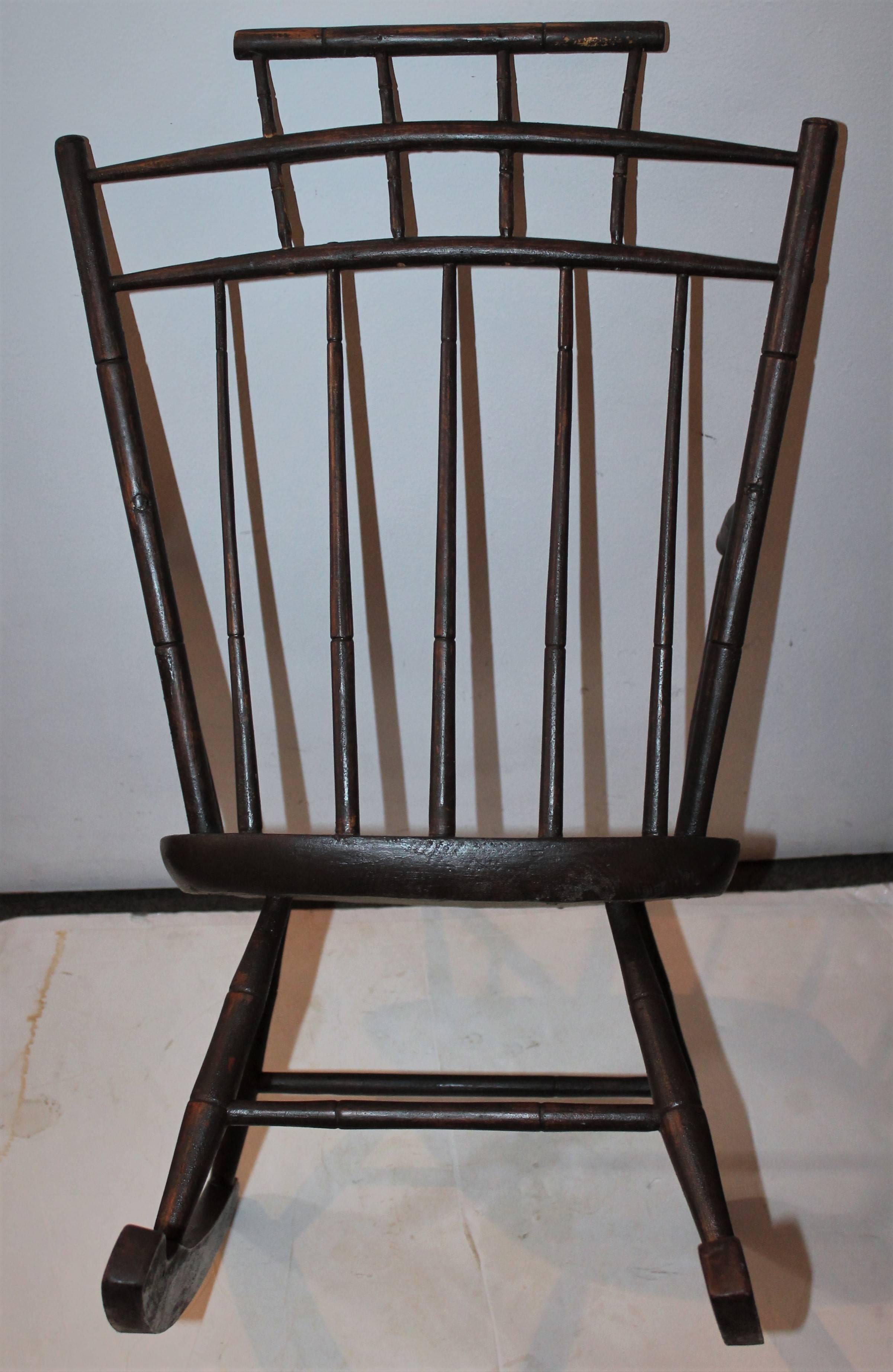 American 19th Century Brown Painted Windsor Rocking Chair For Sale
