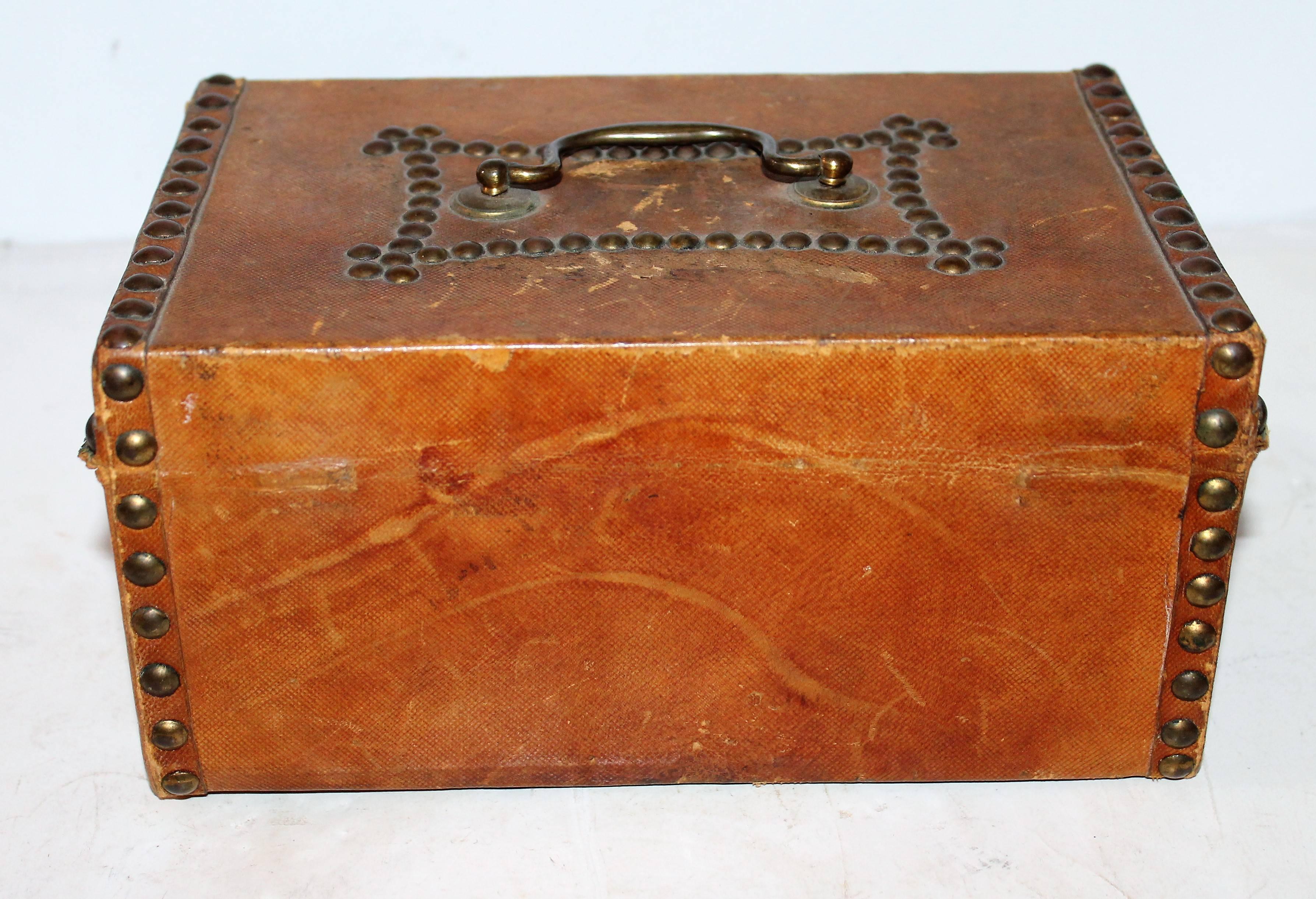 Folk Art Early 19th Century Leather Covered Document Box from Boston