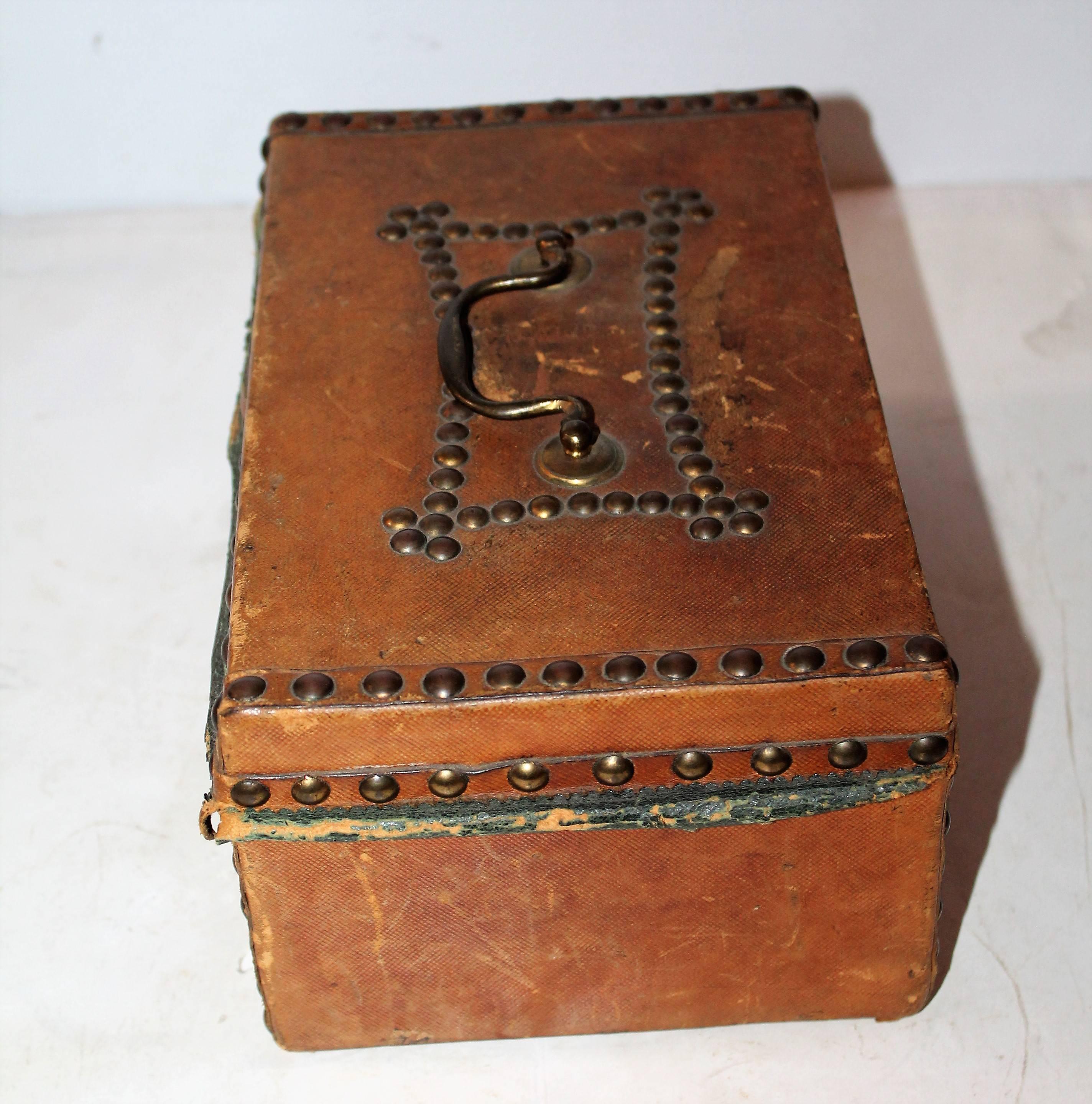 American Early 19th Century Leather Covered Document Box from Boston