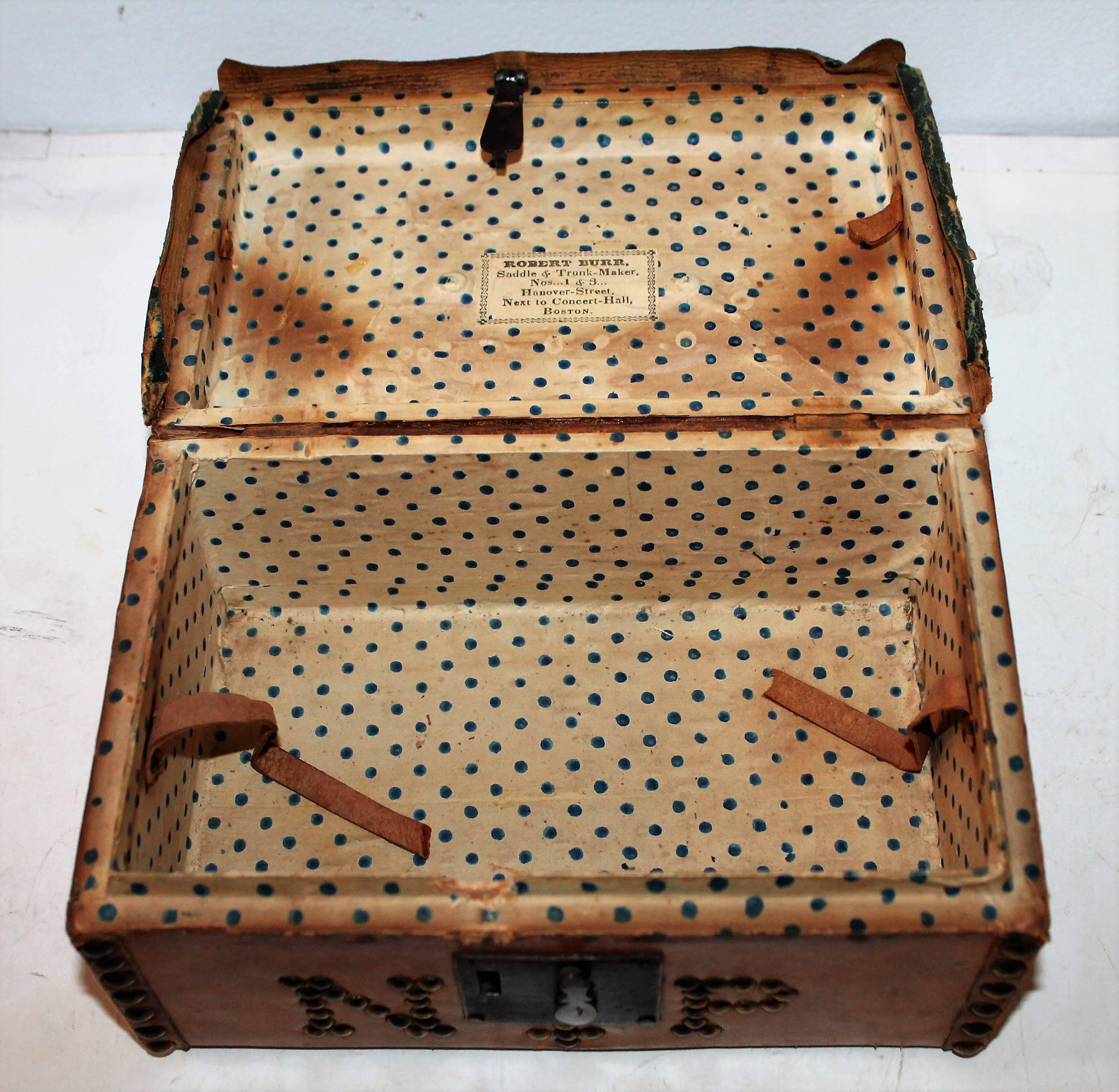 Early 19th Century Leather Covered Document Box from Boston In Good Condition In Los Angeles, CA