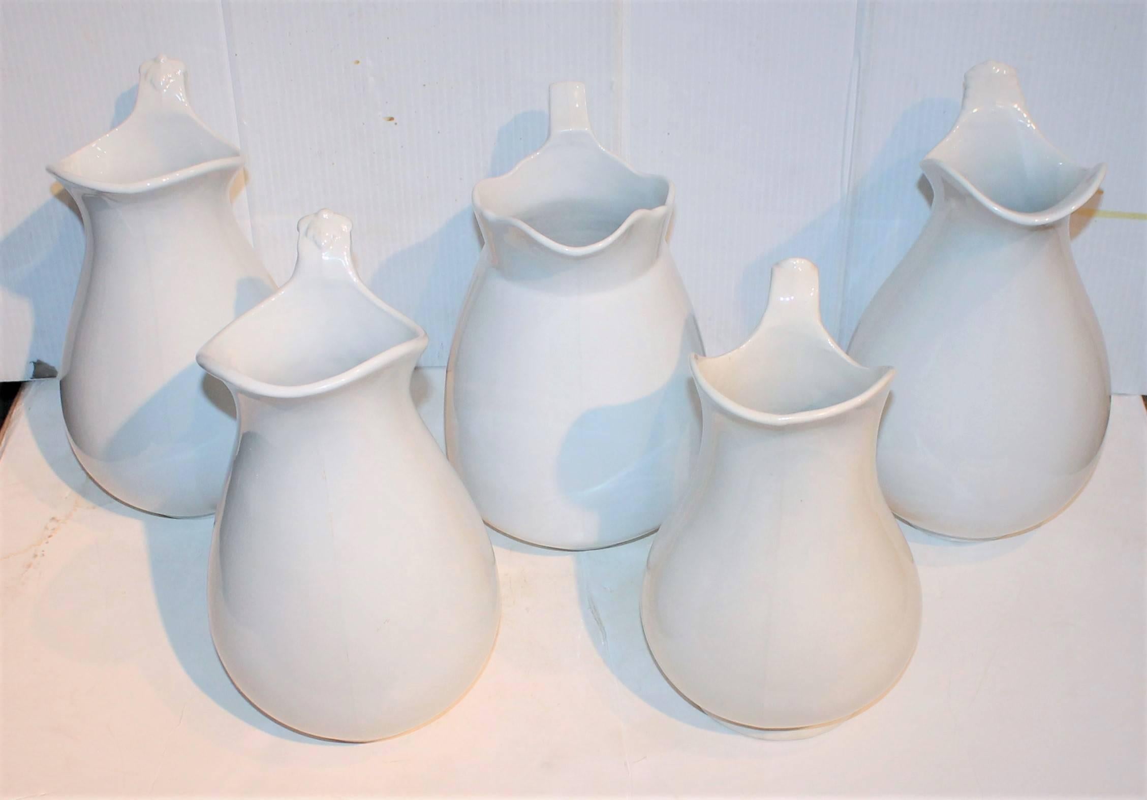 Hand-Crafted Set of Five 19th Century Assorted Iron Stone Water Pitchers
