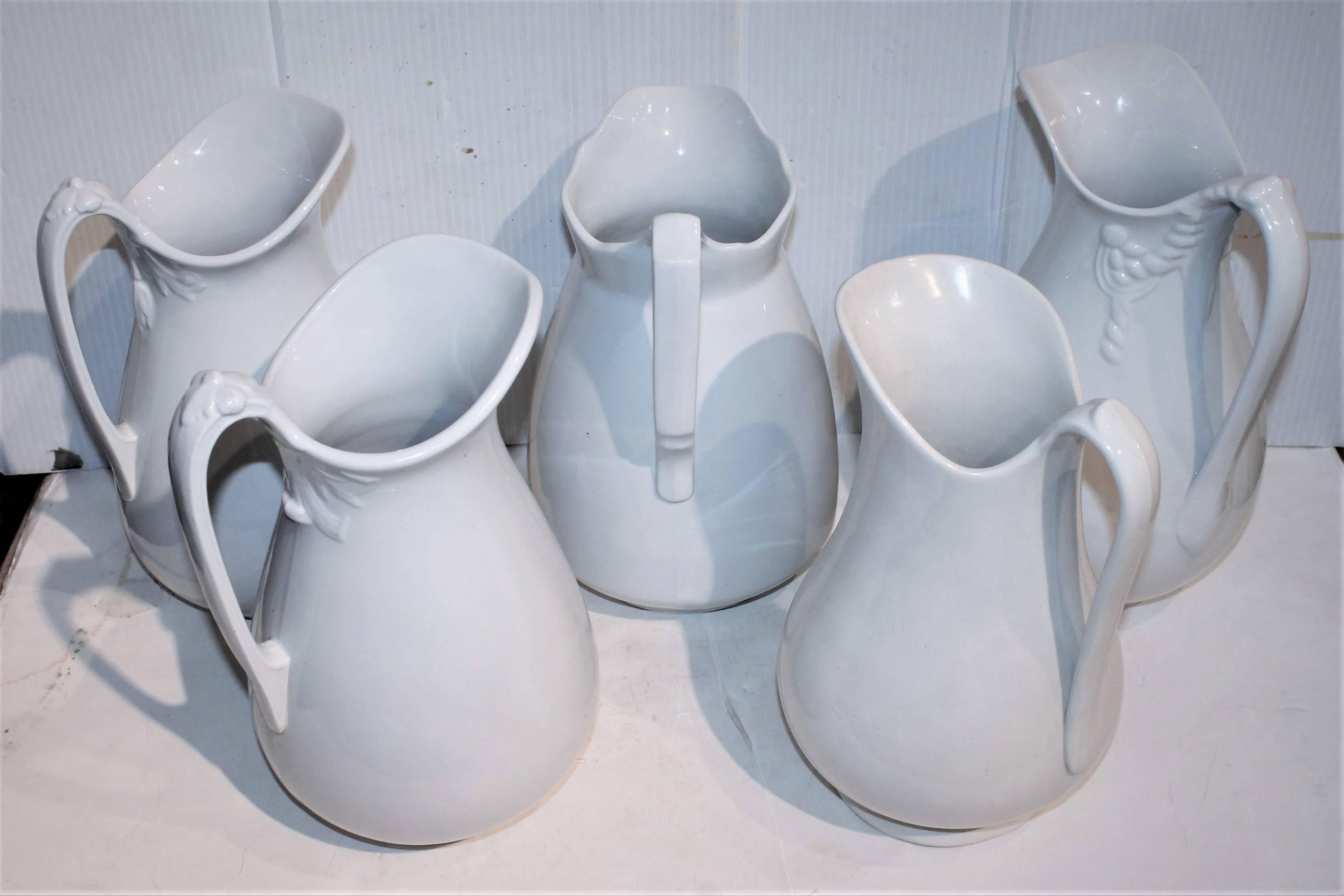 Set of Five 19th Century Assorted Iron Stone Water Pitchers In Excellent Condition In Los Angeles, CA
