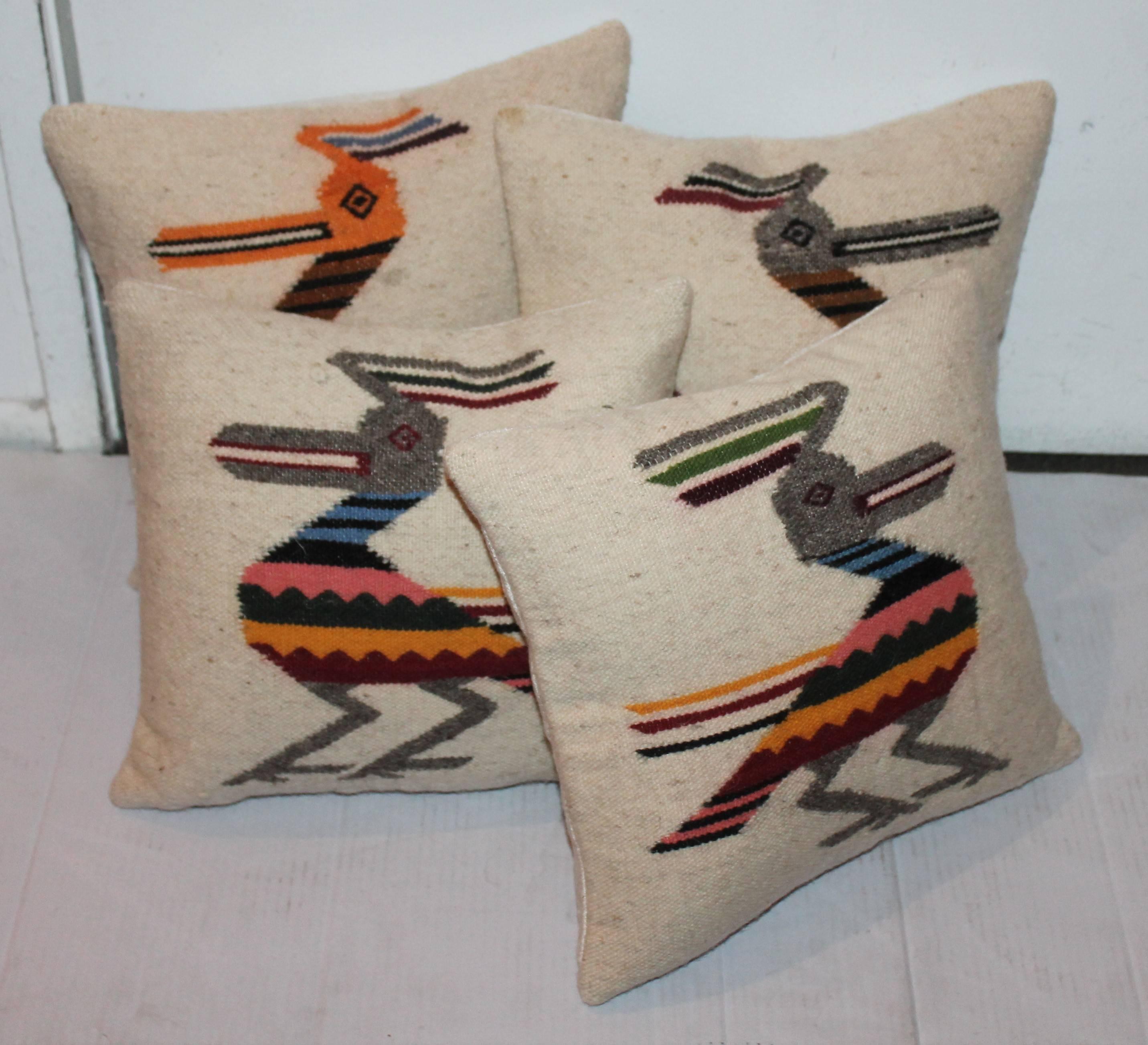 Adirondack Folky Collection of Four Road Runner Mexican  Indian Weaving Pillows