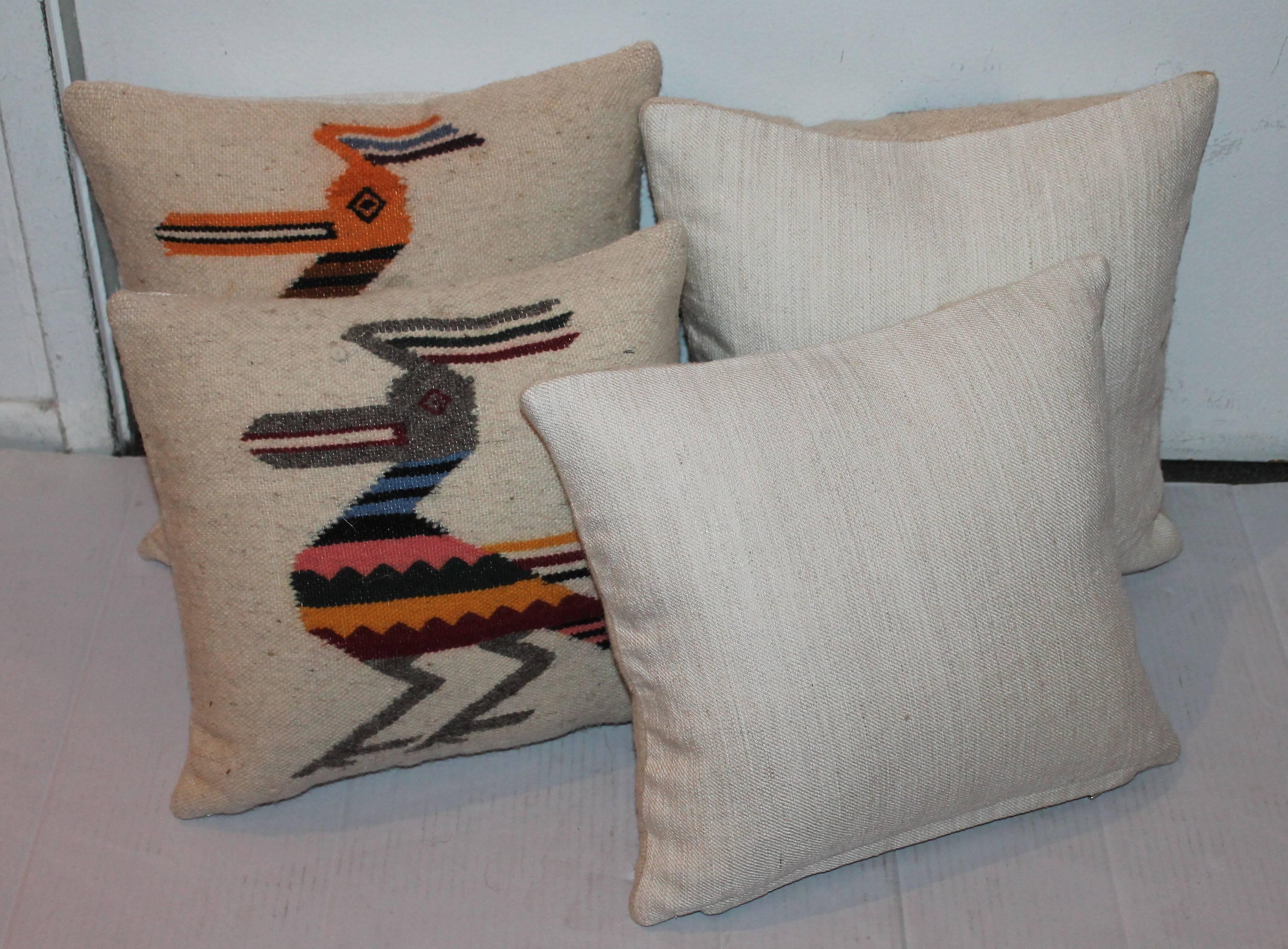 Folky Collection of Four Road Runner Mexican  Indian Weaving Pillows 2