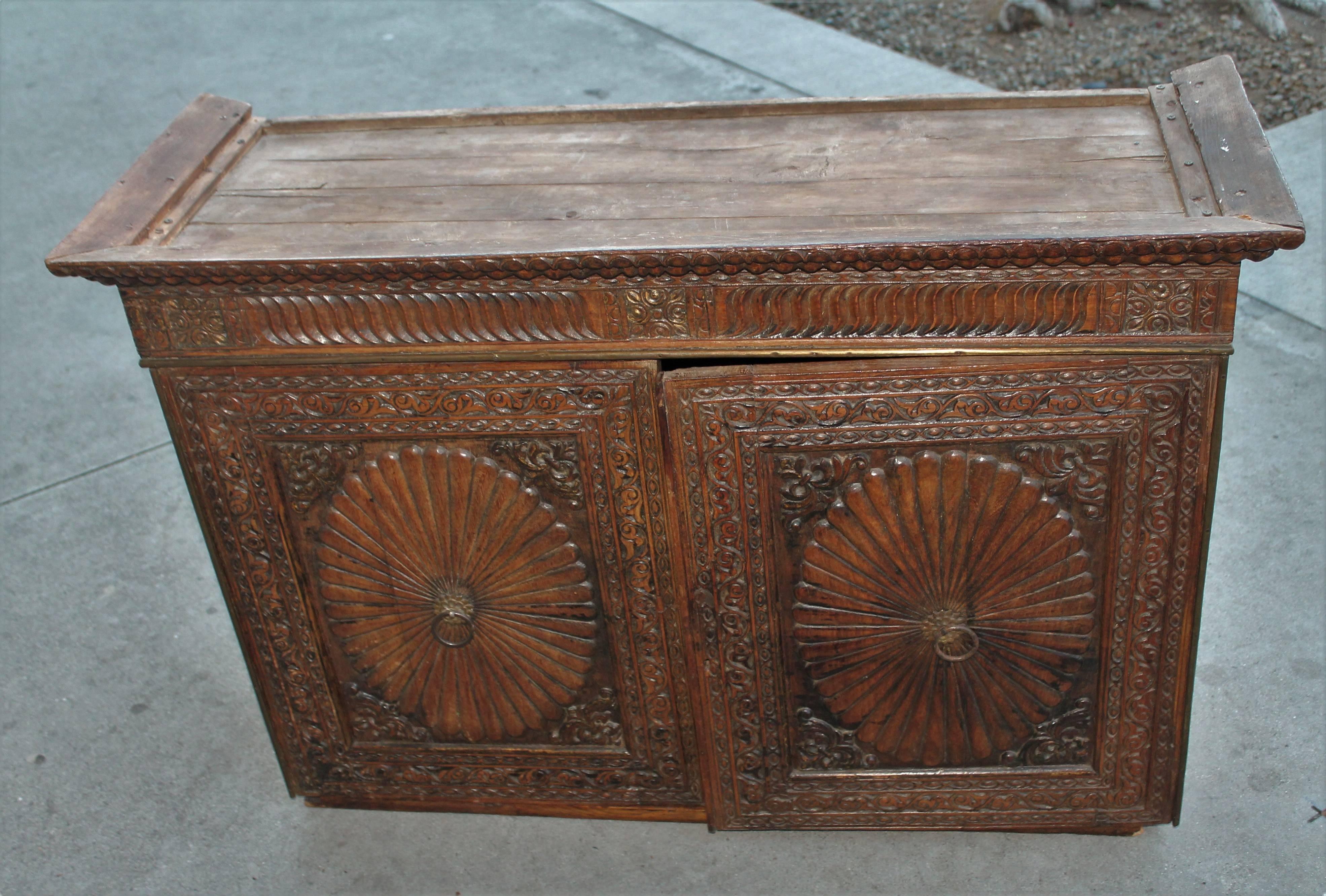 Spanish Colonial Early 19th Century Hand-Carved Two-Piece Wall Cupboard