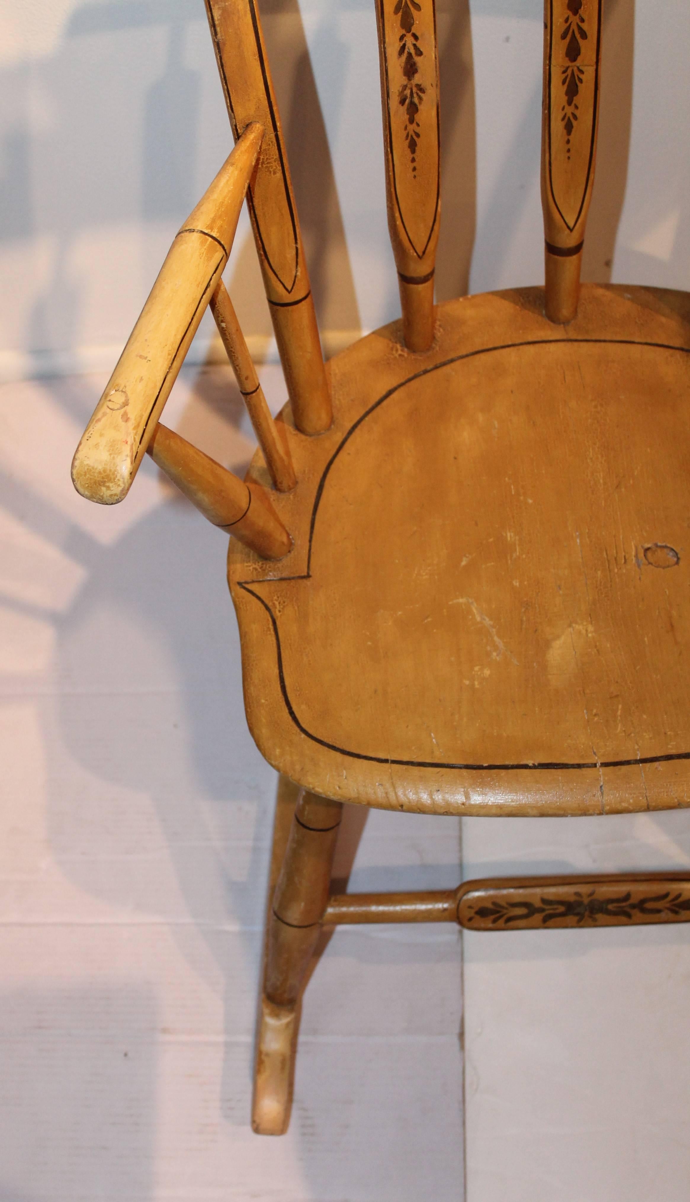 American 19th Century Original Painted N.E. Windsor Rocking Chair For Sale