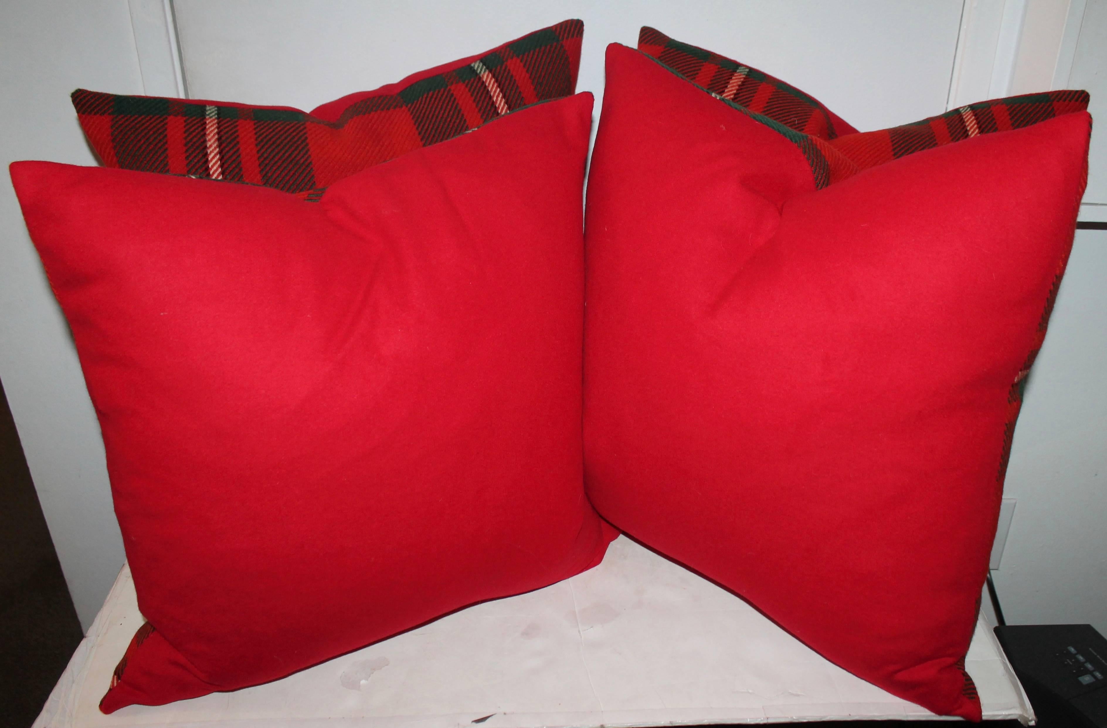Pair of Plaid Wool Blanket Pillows In Excellent Condition In Los Angeles, CA
