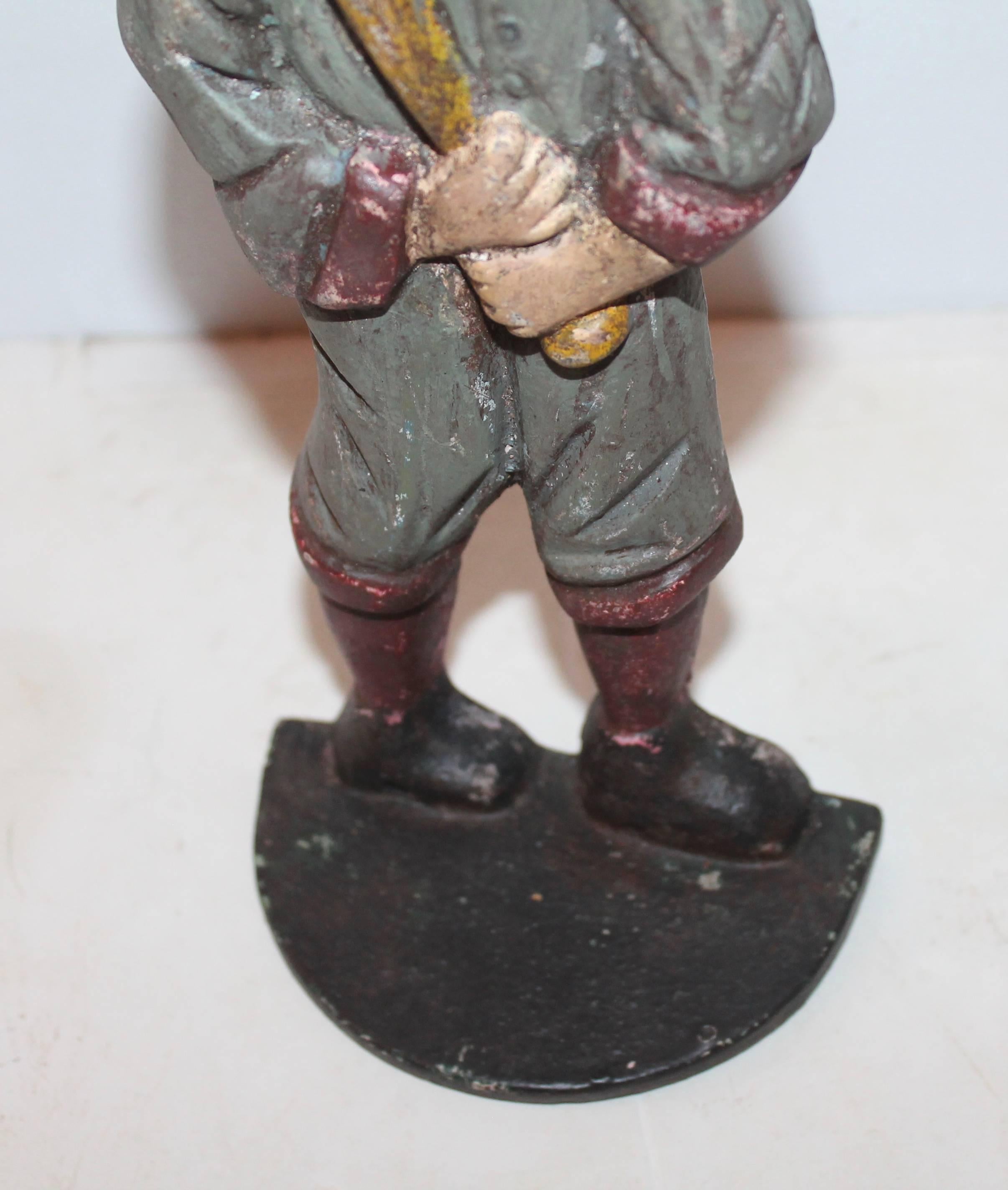 American Craftsman Painted Baseball Player Iron Doorstop