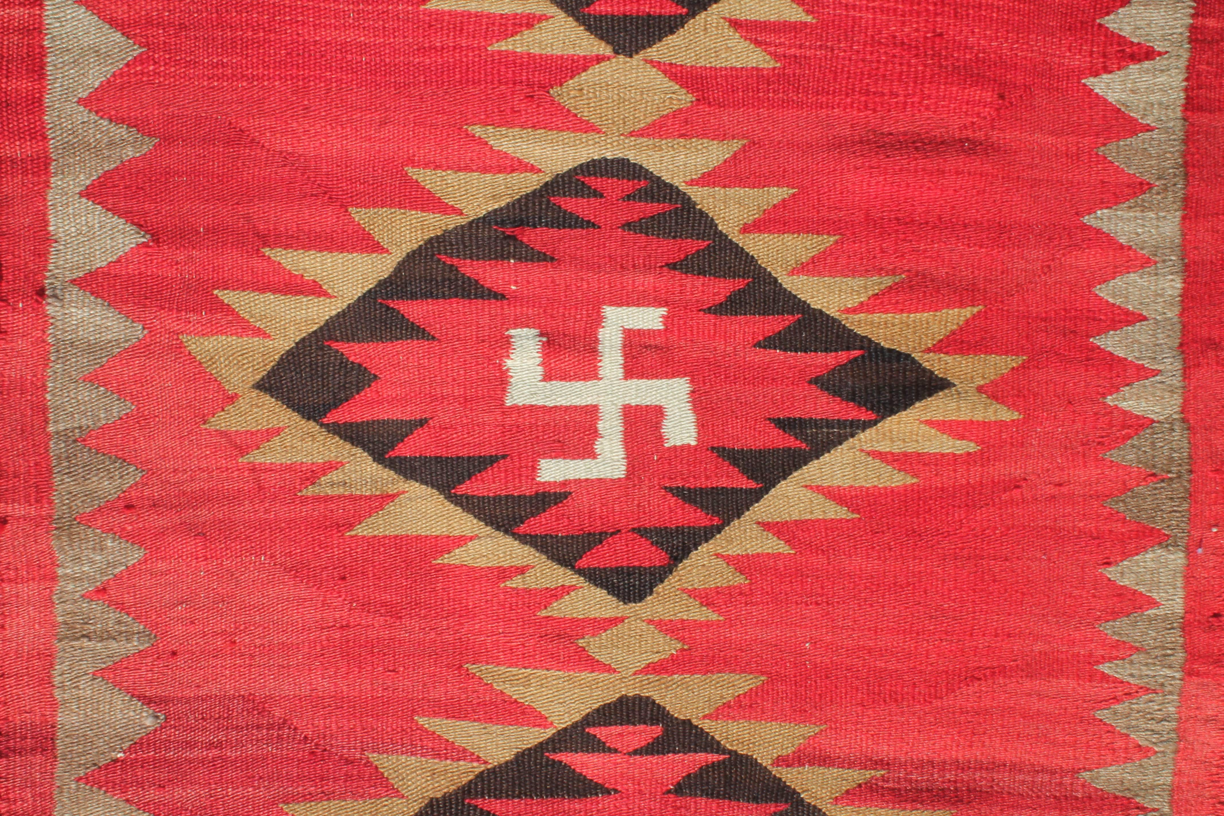 American Red Navajo Transitional Rug with Three Central Diamonds