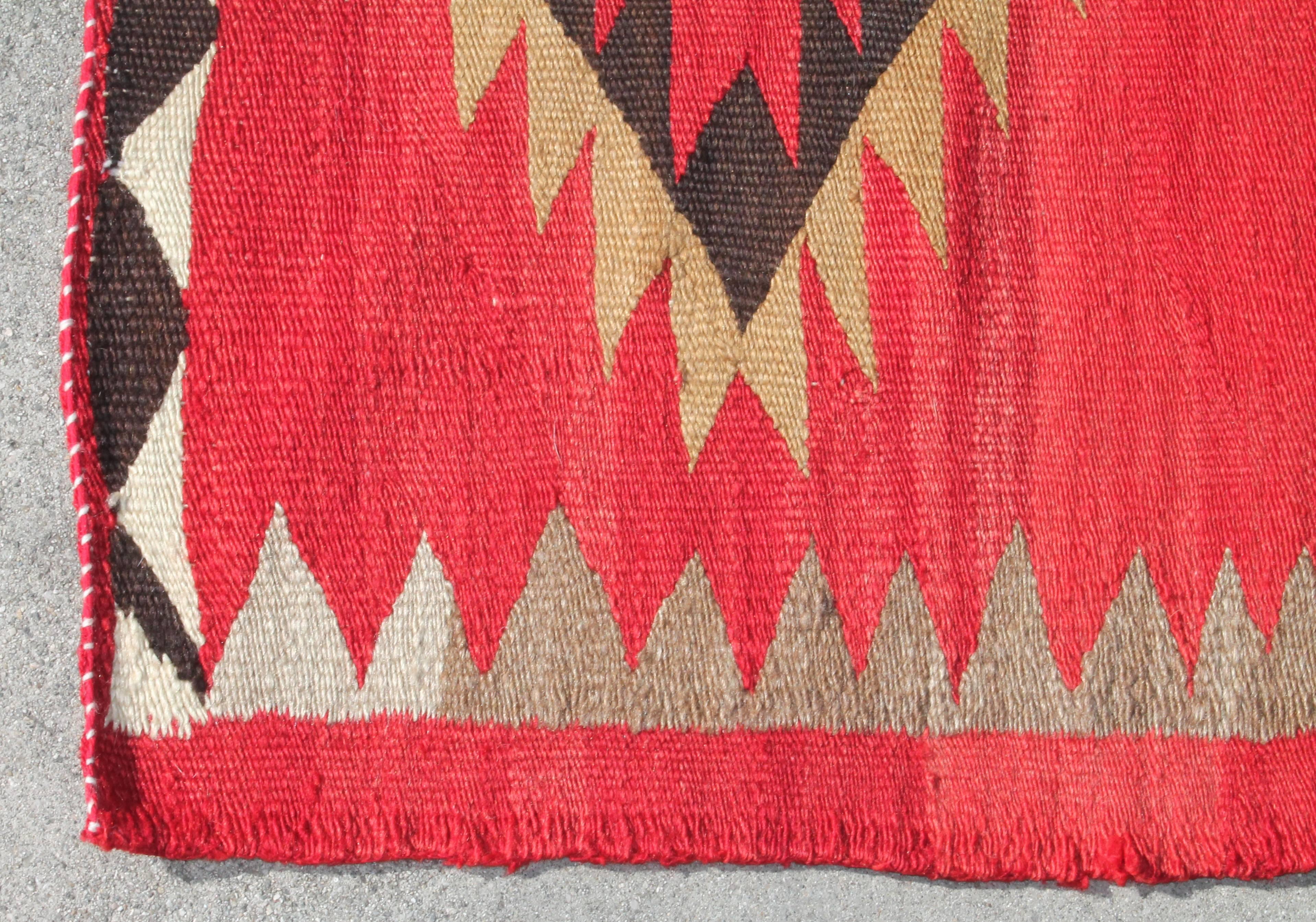 Wool Red Navajo Transitional Rug with Three Central Diamonds