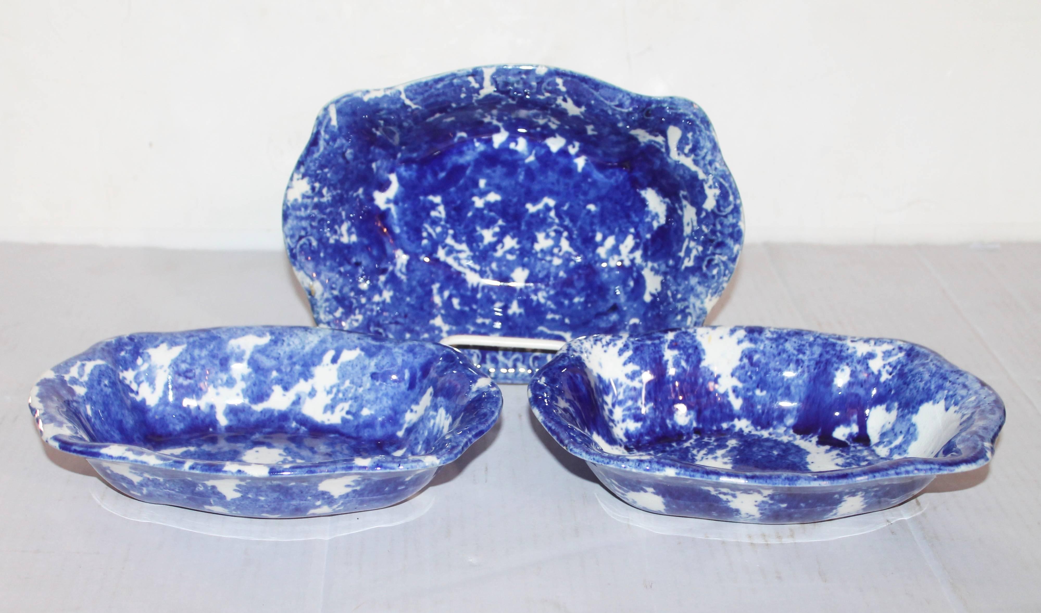 This is a group of three sponge ware vegetable bowls all in mint condition. The pair of bowls are 8.5