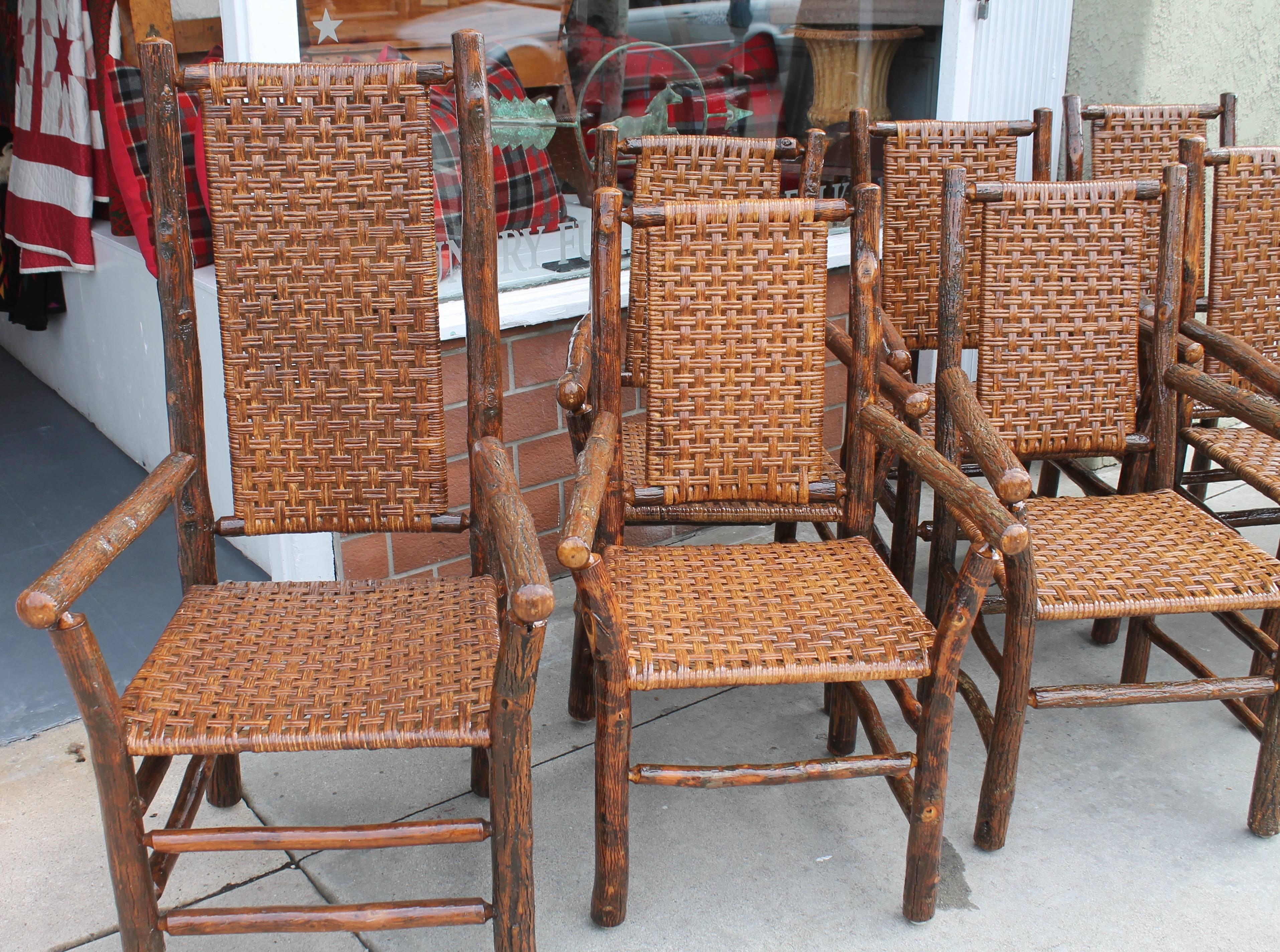 Varnished Set of Eight Signed Old Hickory Dinning Chairs