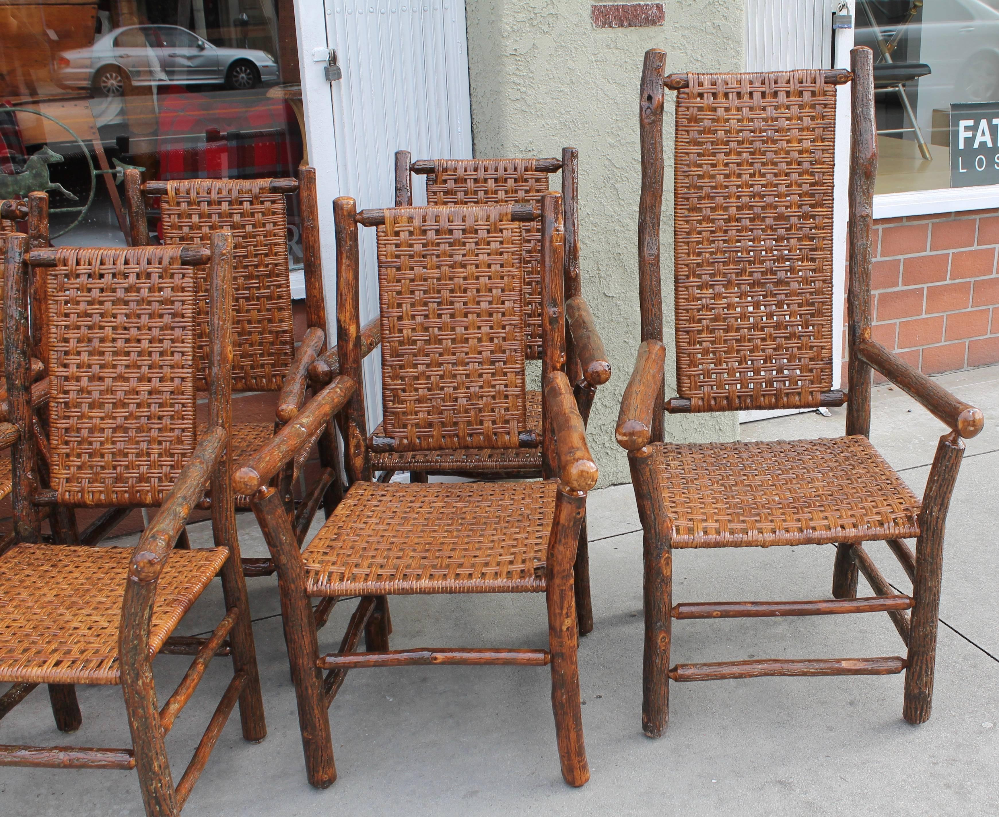 Set of Eight Signed Old Hickory Dinning Chairs In Excellent Condition In Los Angeles, CA