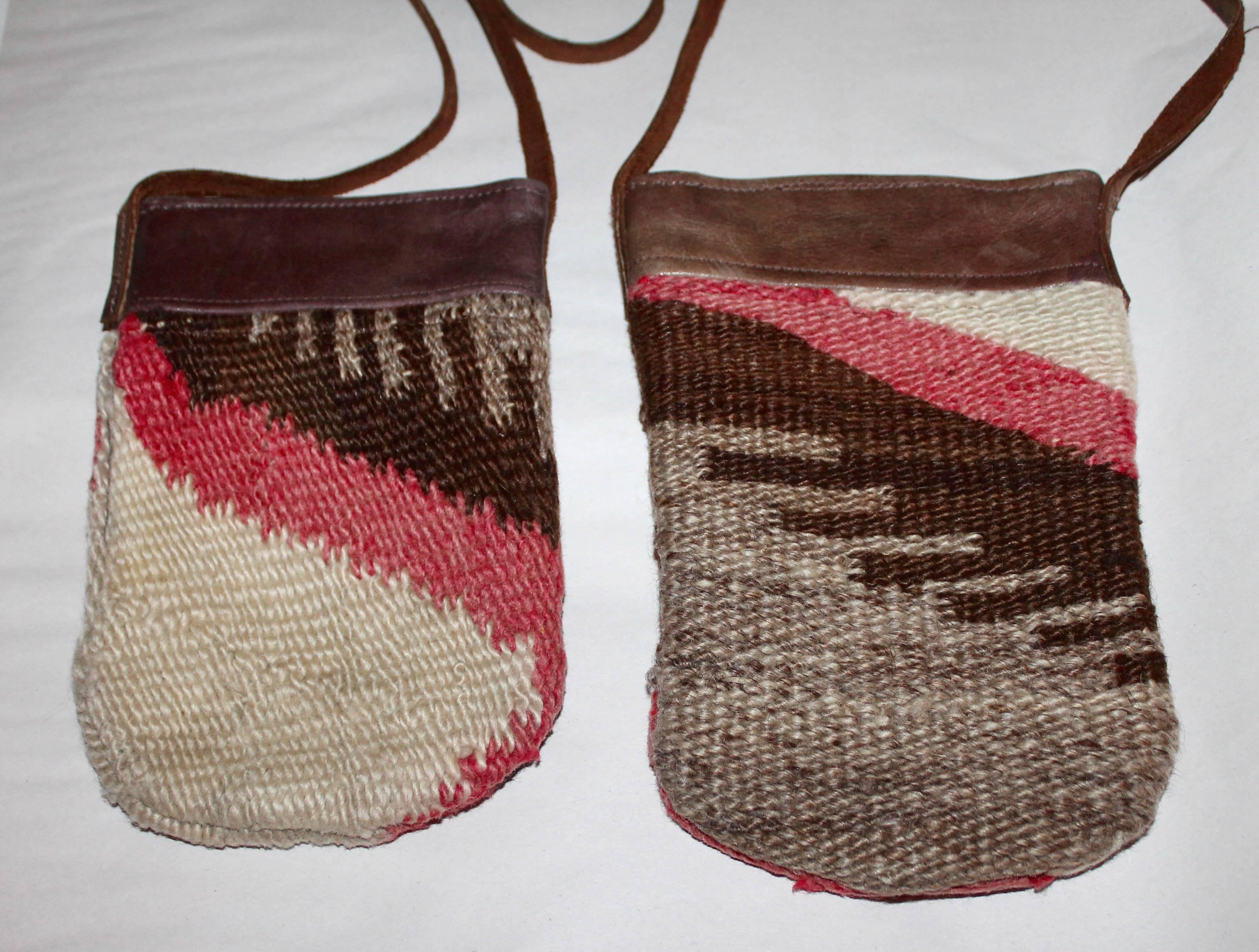 Pair of Navajo Weaving and Leather Trim Saddle Bags In Excellent Condition In Los Angeles, CA