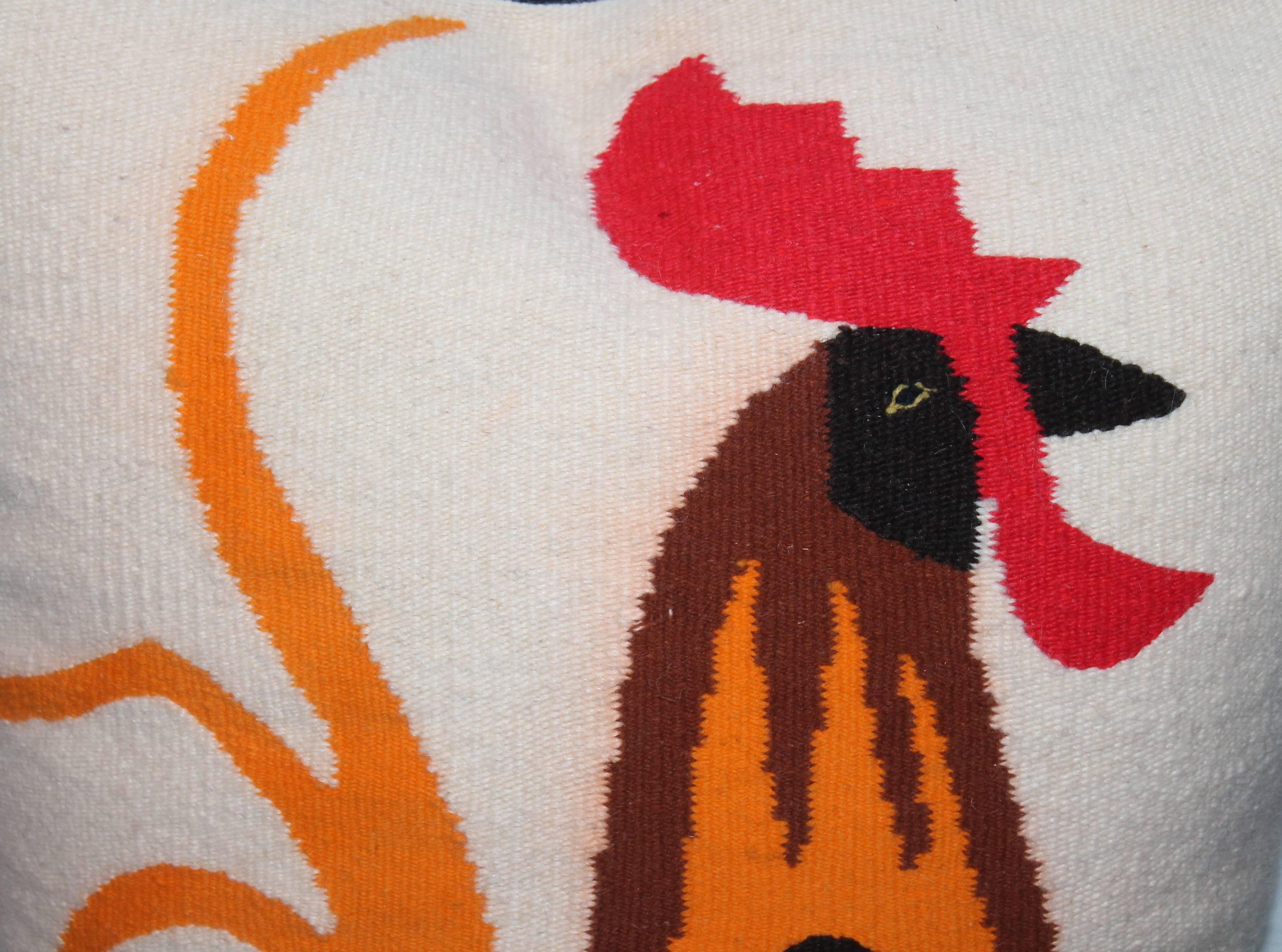 Folk Art Monumental Rooster Indian Weaving Pillow