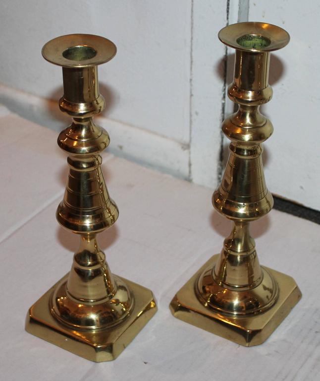 American Pairs of 19th Century Brass Candleholders For Sale
