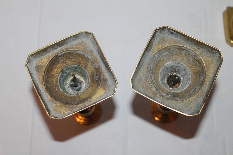 Metalwork Pairs of 19th Century Brass Candleholders For Sale