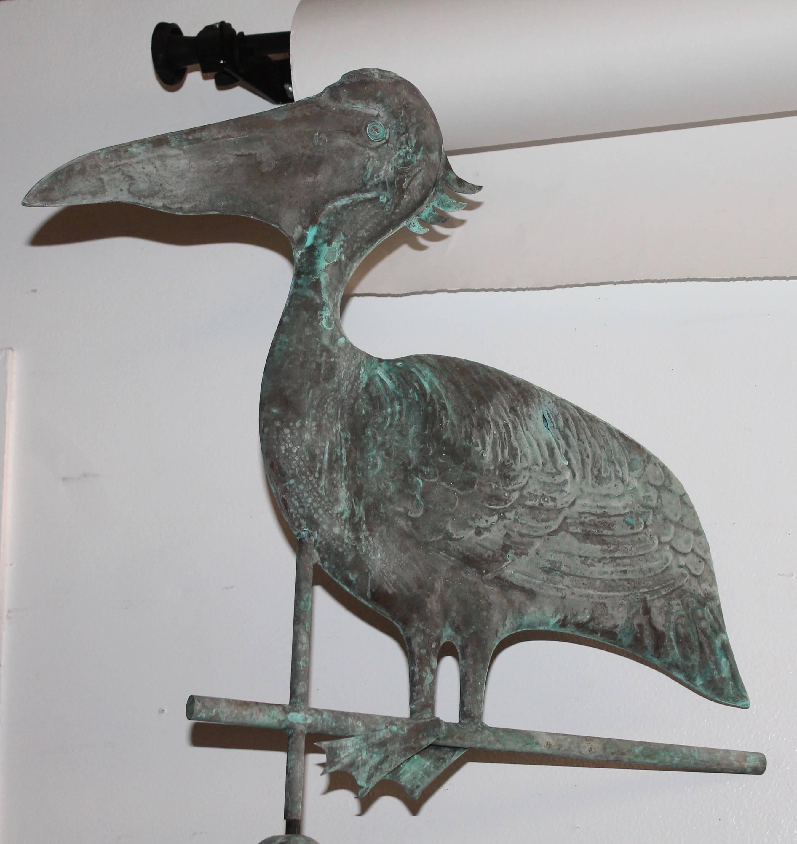 Folk Art Early 20th Century, Stork Weathervane with Original Directionals on Stand