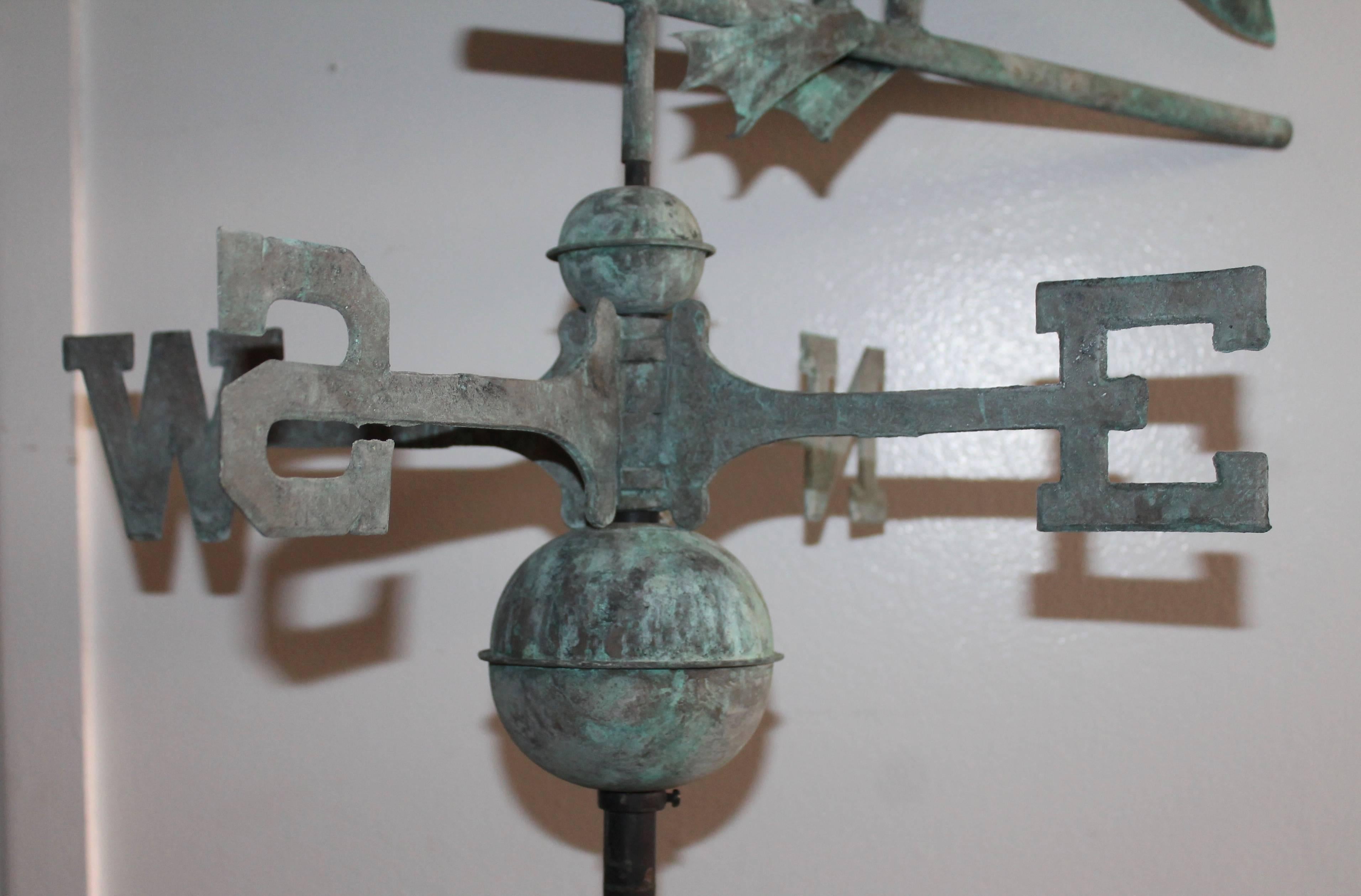 American Early 20th Century, Stork Weathervane with Original Directionals on Stand