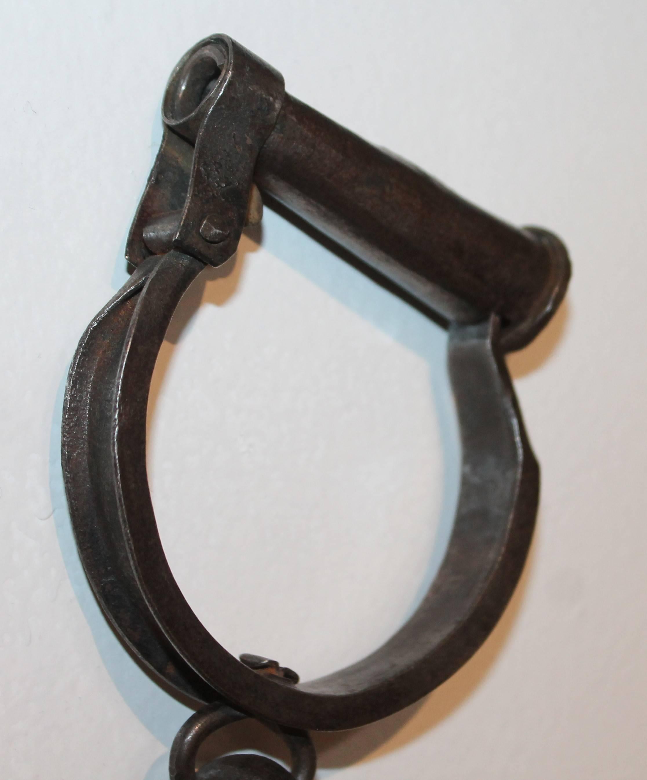 Adirondack Hand Forged Iron 19th Century Hand Cuffs For Sale
