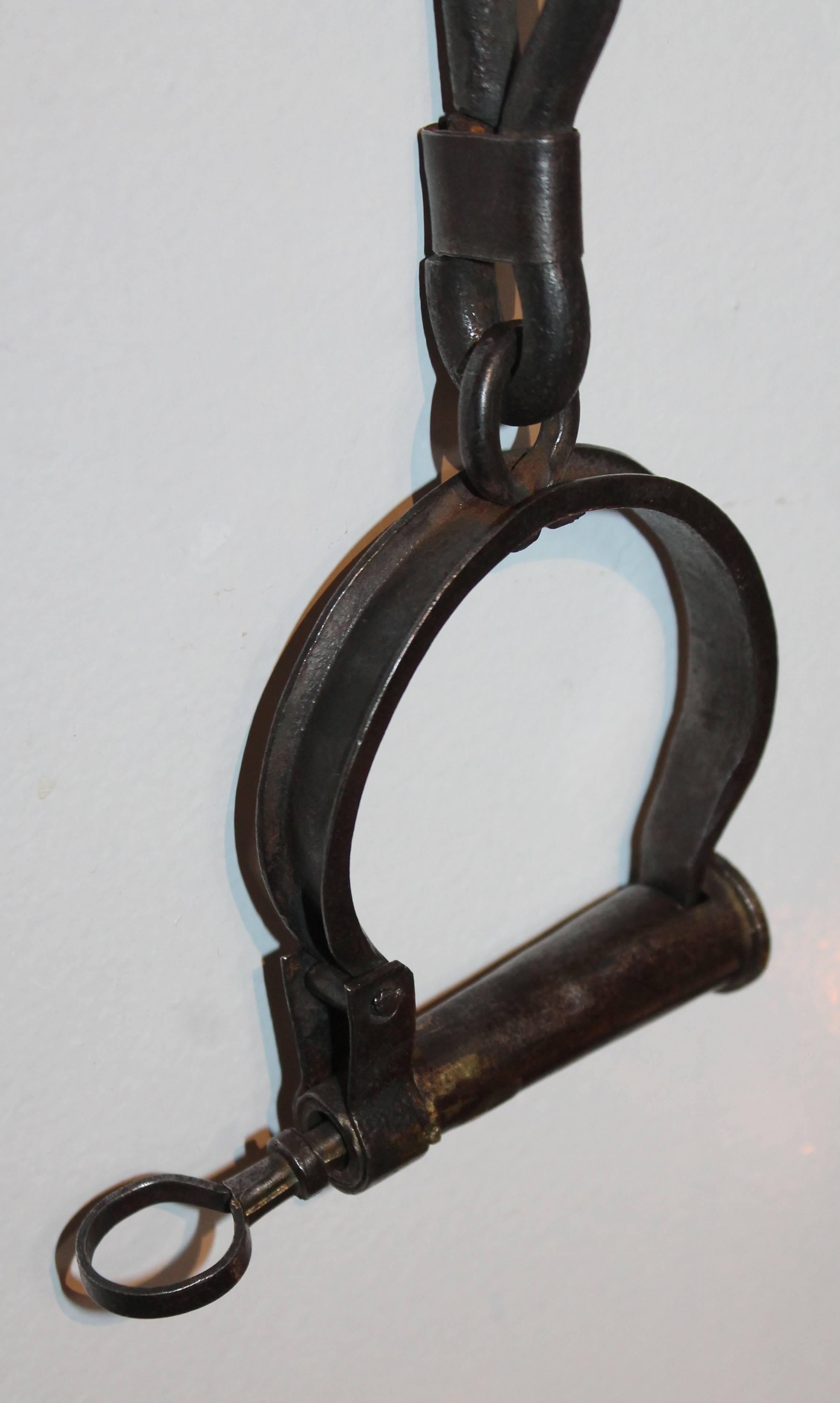 American Hand Forged Iron 19th Century Hand Cuffs For Sale