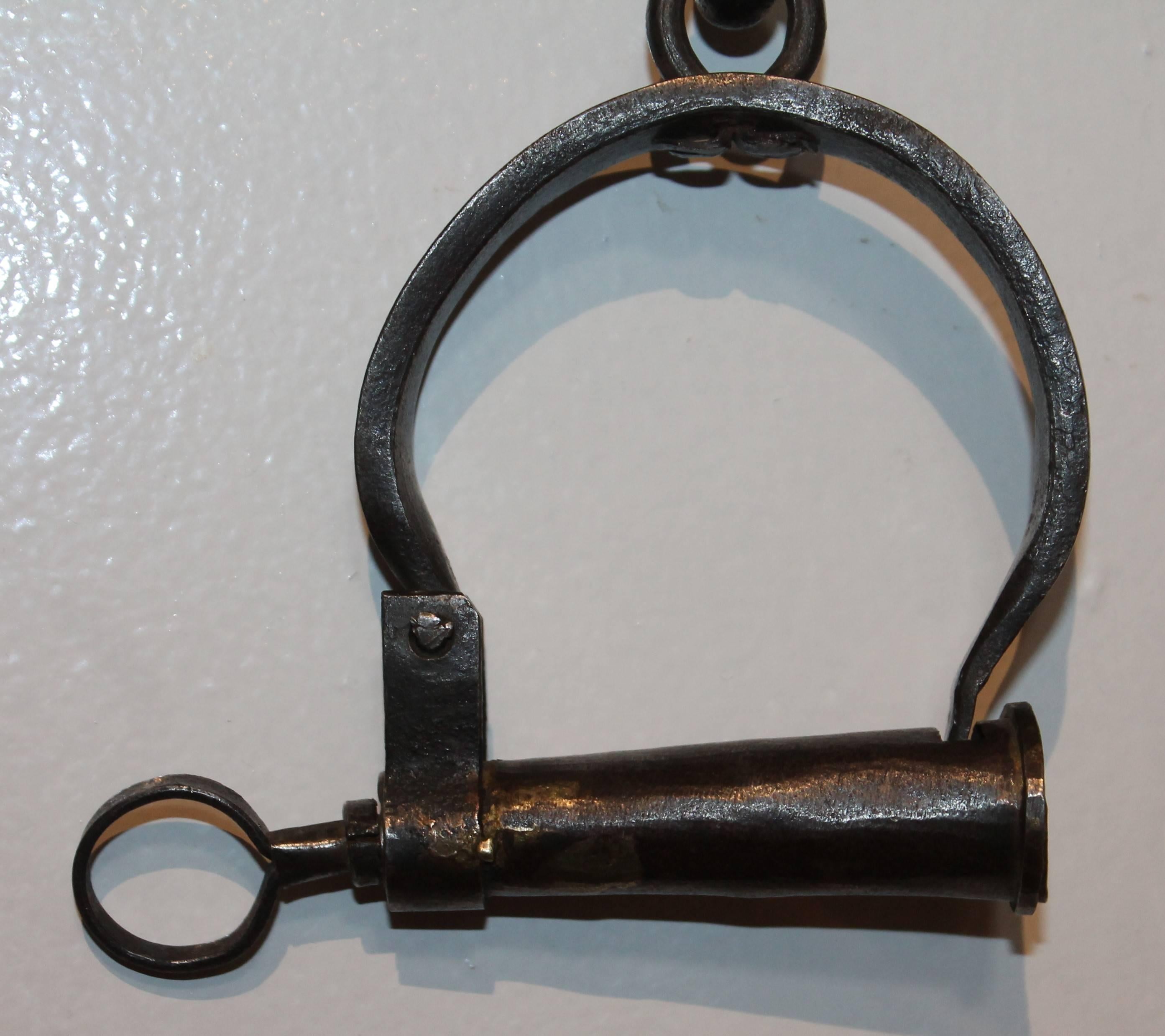 Hand-Crafted Hand Forged Iron 19th Century Hand Cuffs For Sale