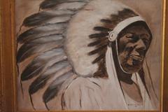 Signed Fred Crosson Indian Chief Oil Painting