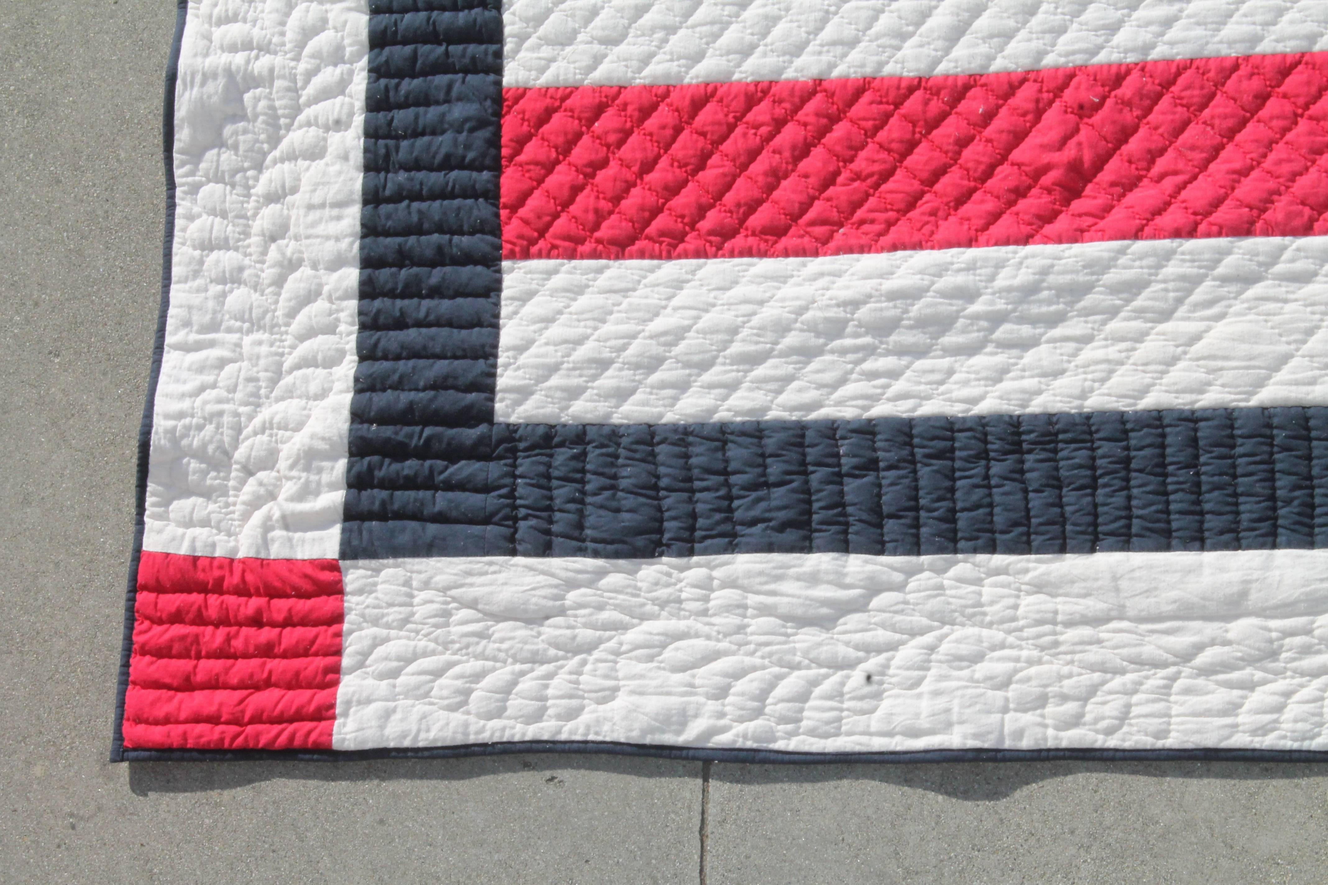 American Patriotic Red, White and Blue Bars Quilt