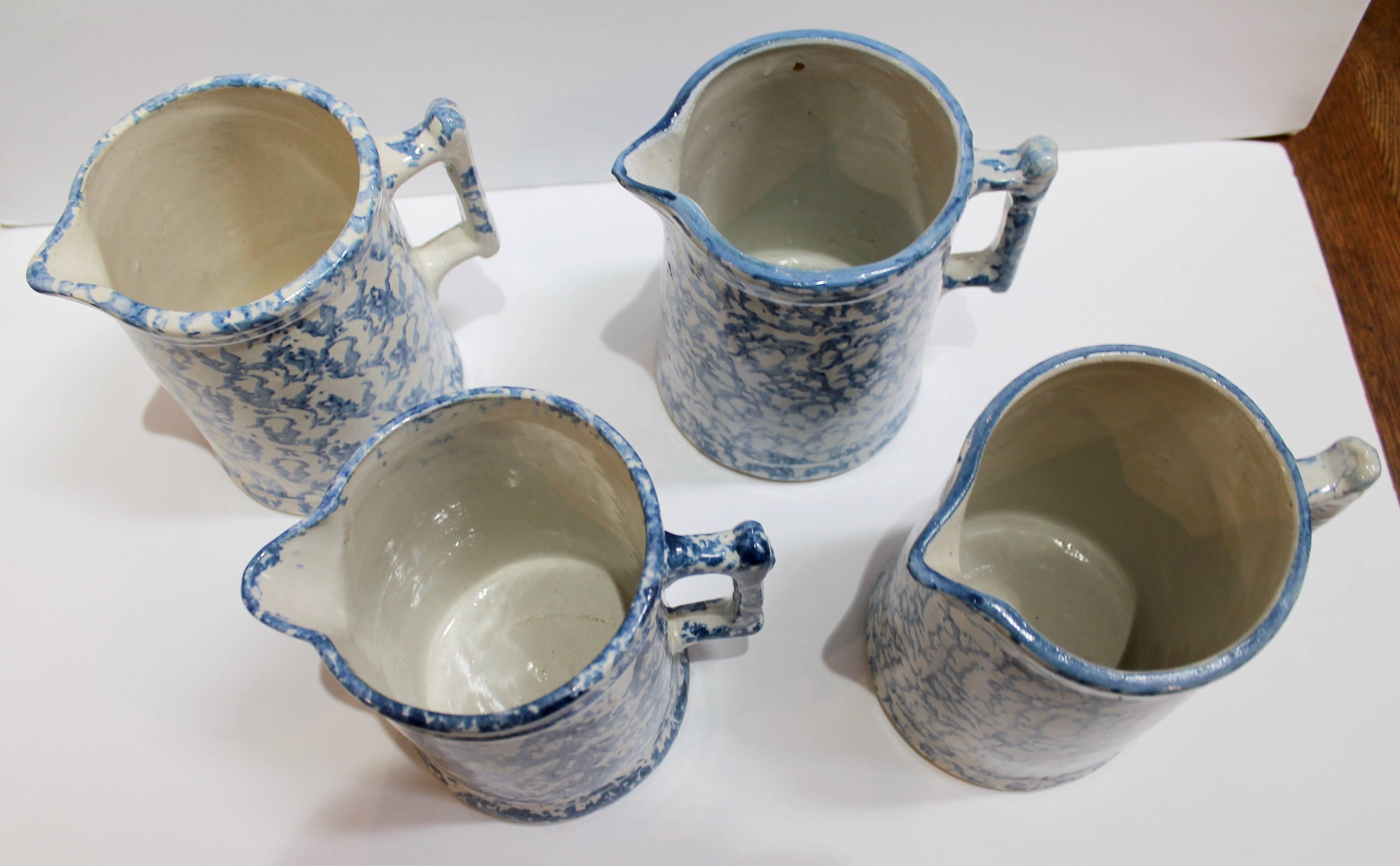 American Fantastic Collection of Four 19th Century Sponge Ware Water Pitchers  