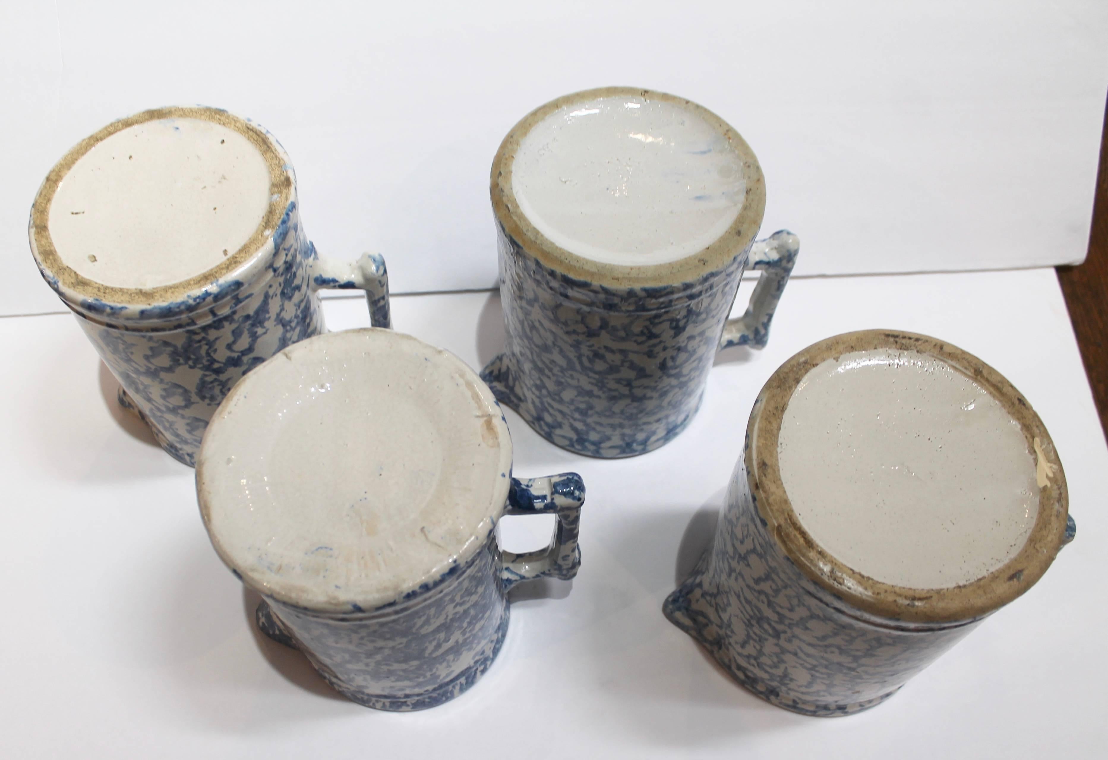 Hand-Painted Fantastic Collection of Four 19th Century Sponge Ware Water Pitchers  
