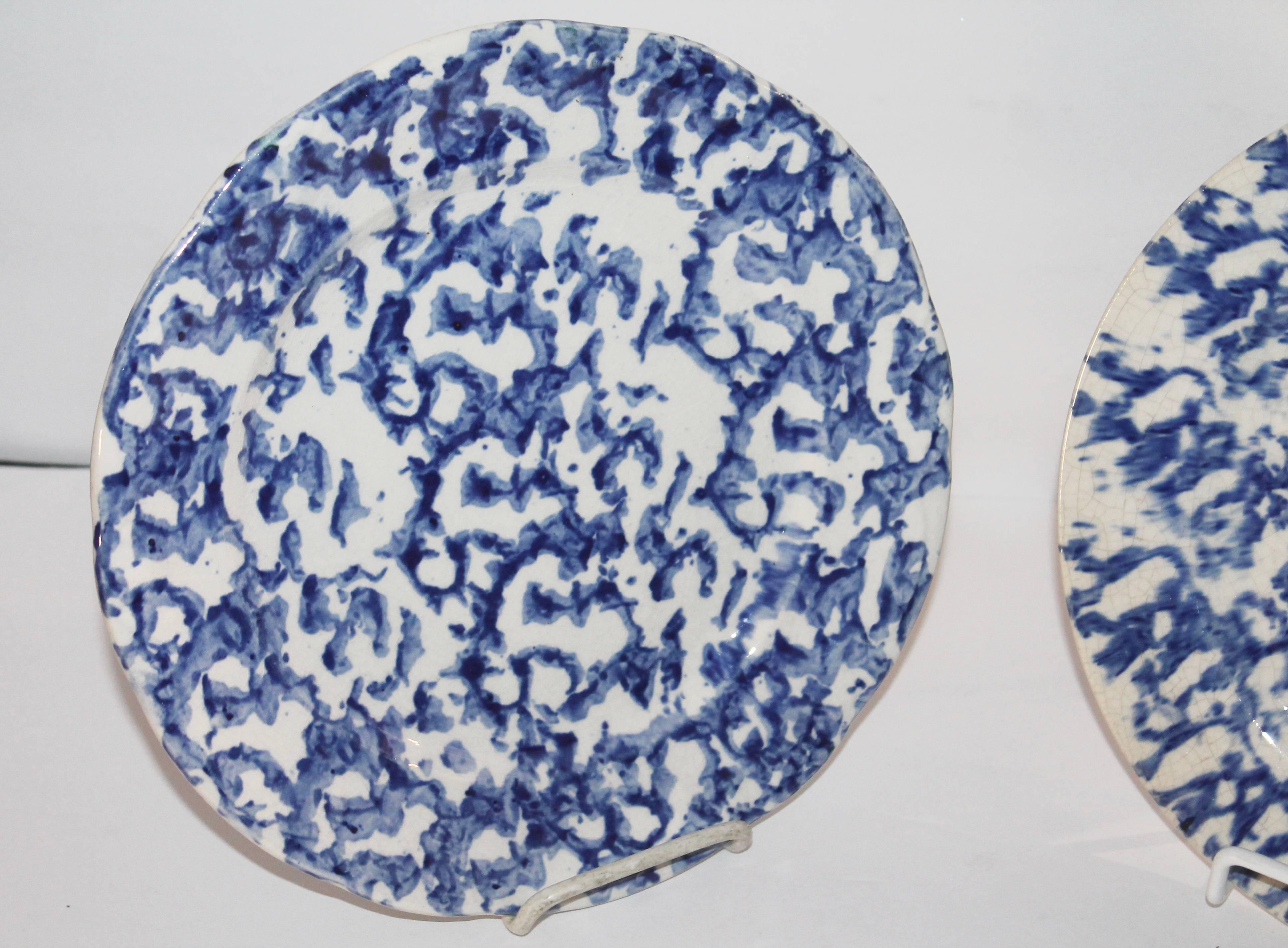 These early sponge pottery plates are 8 1/2 