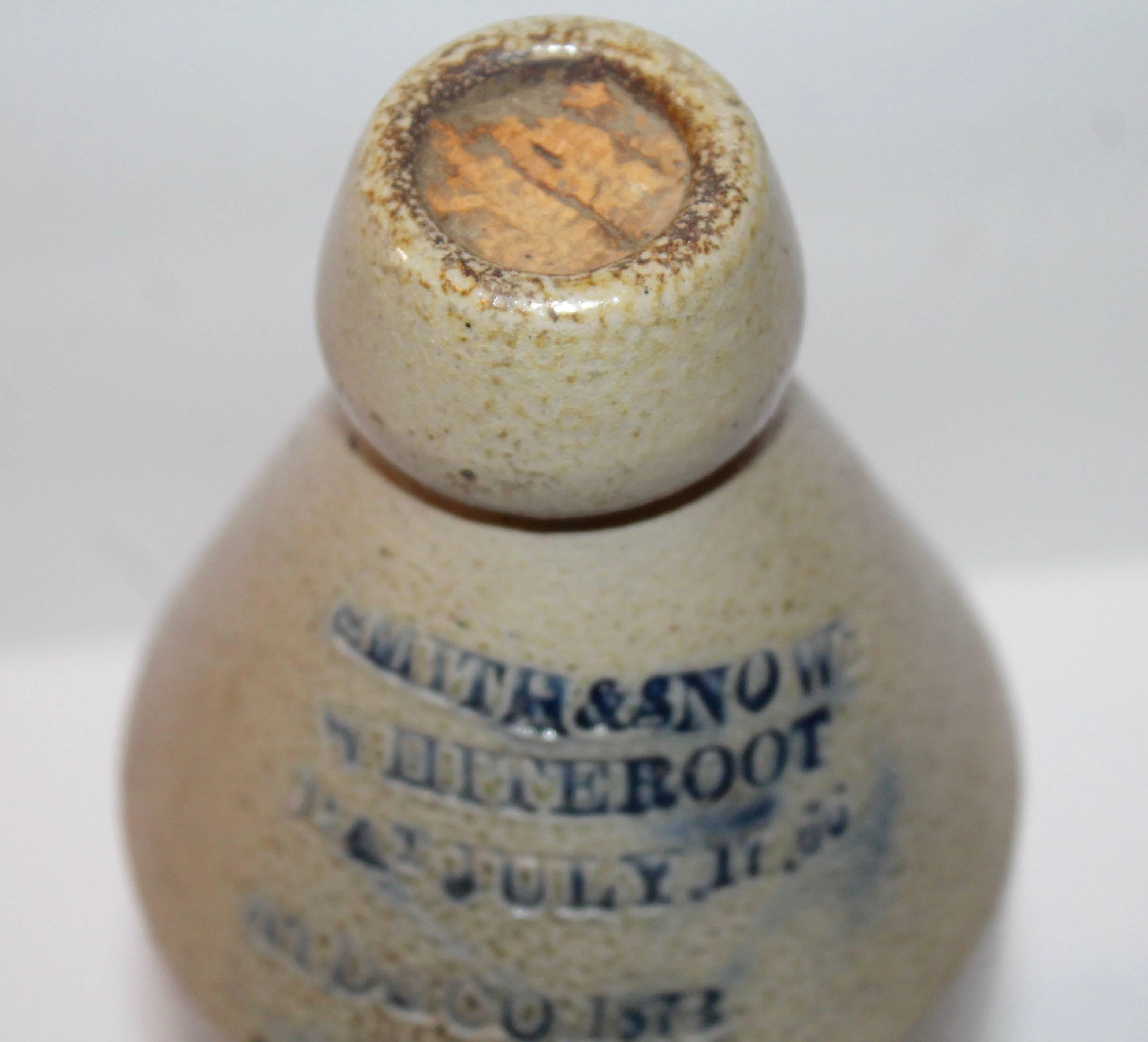 American 19th Century Smith & Snows Whiteroot Pottery Bitters Bottle, Dated 1873 For Sale