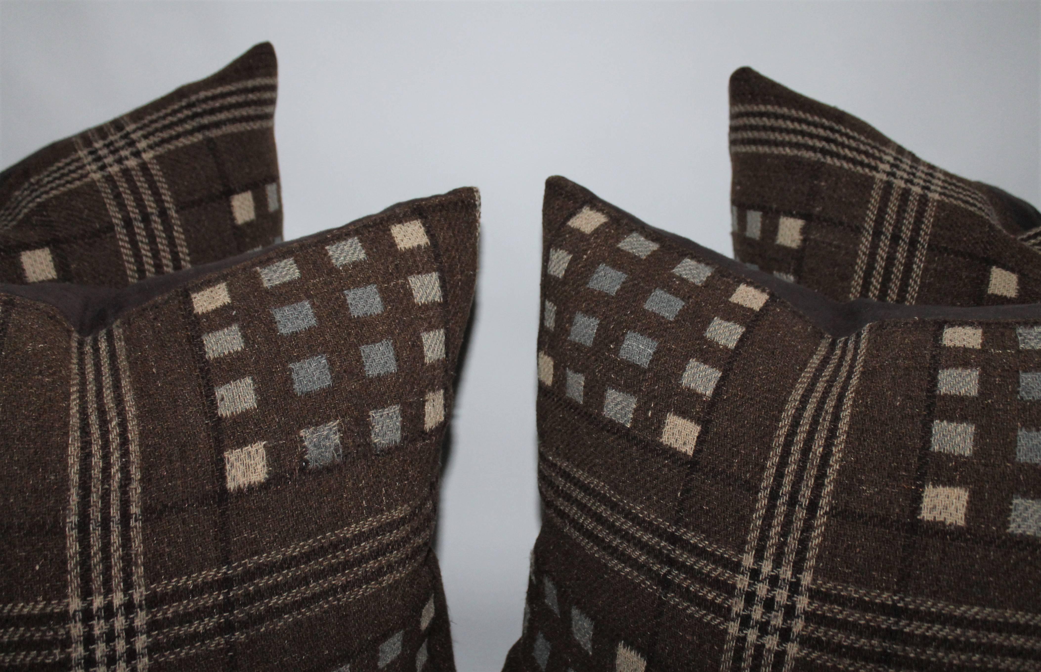 American Pair of 19th Century Wool Horse Blanket Pillows