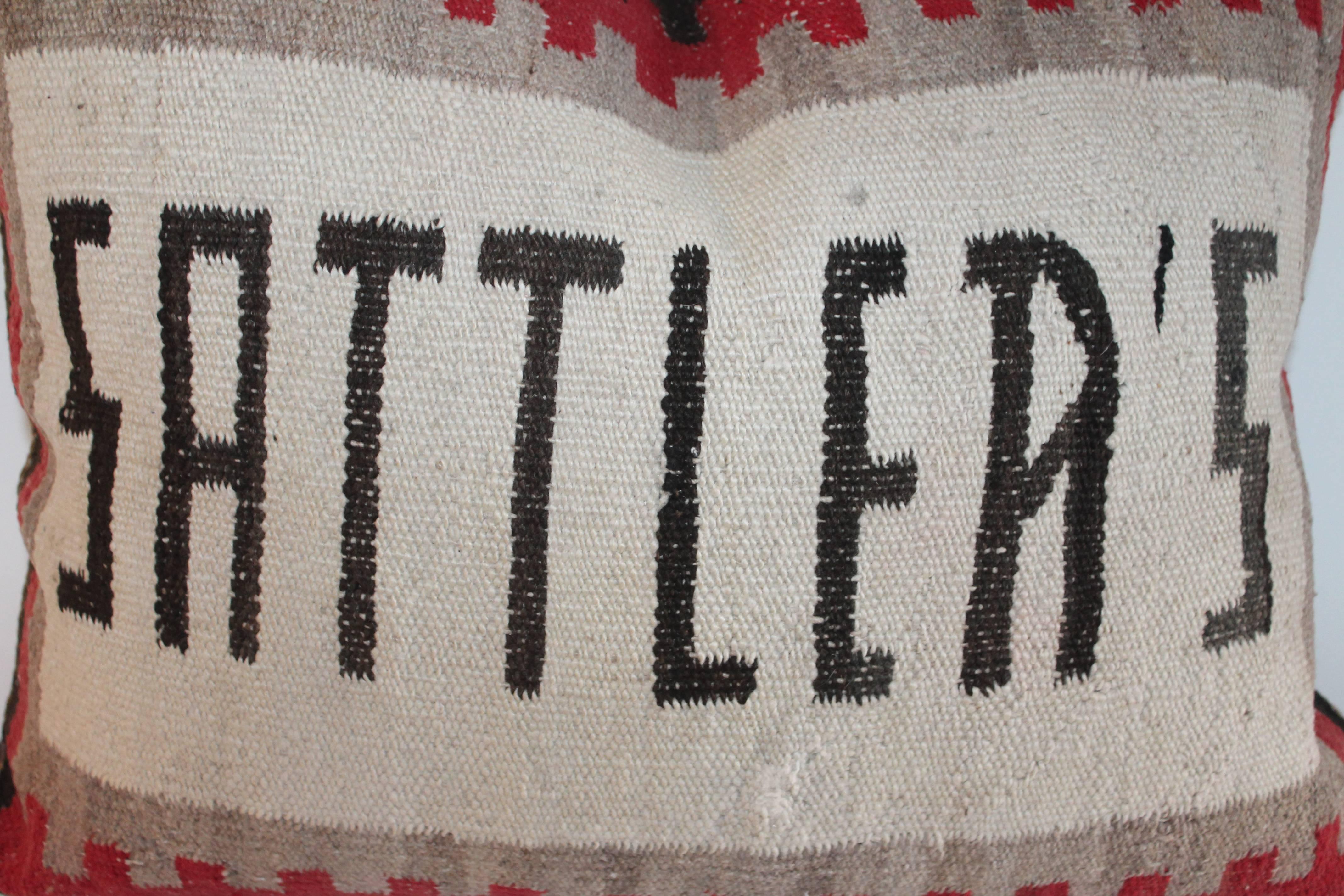 American Amazing Navajo Weaving Pillow with Sattler's Name