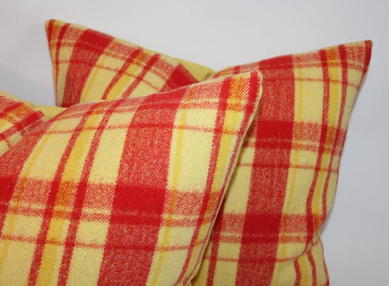 Vibrant Red And Yellow Plaid Horse Blanket Pillows 2 Pairs For