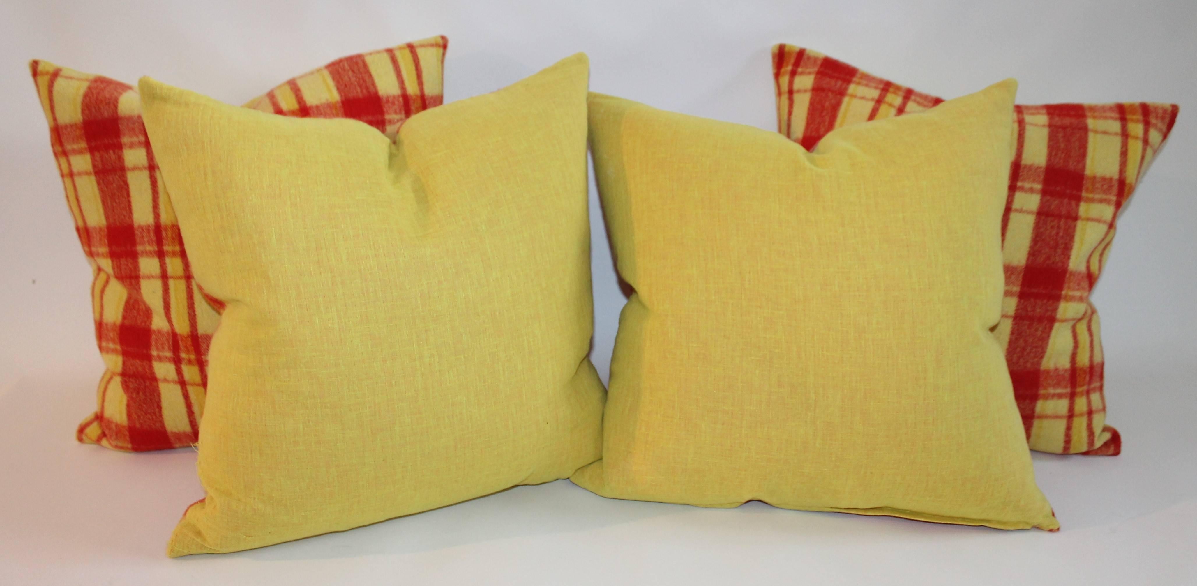 American Vibrant Red and Yellow Plaid Horse Blanket Pillows /2 Pairs