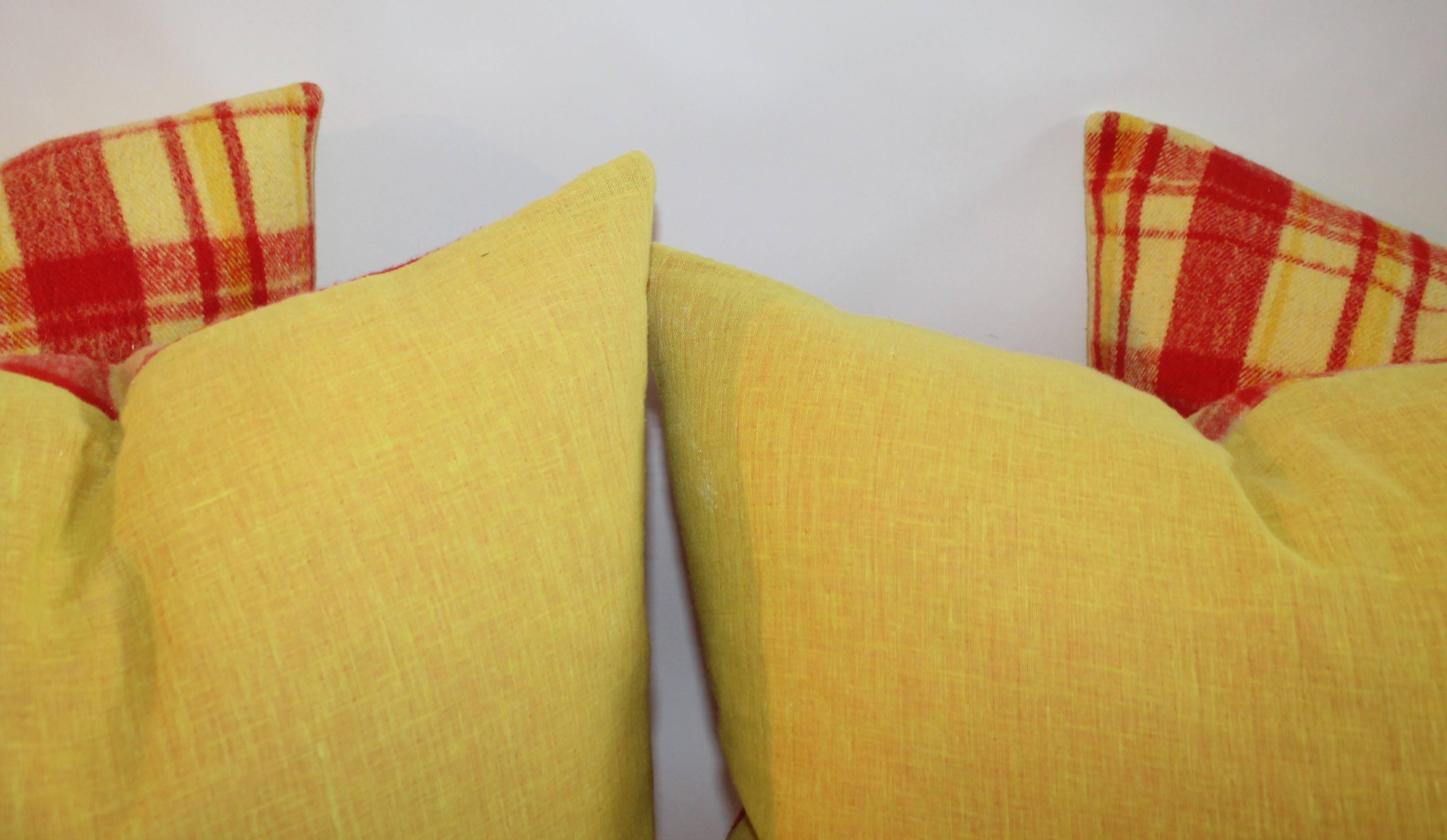 Machine-Made Vibrant Red and Yellow Plaid Horse Blanket Pillows /2 Pairs