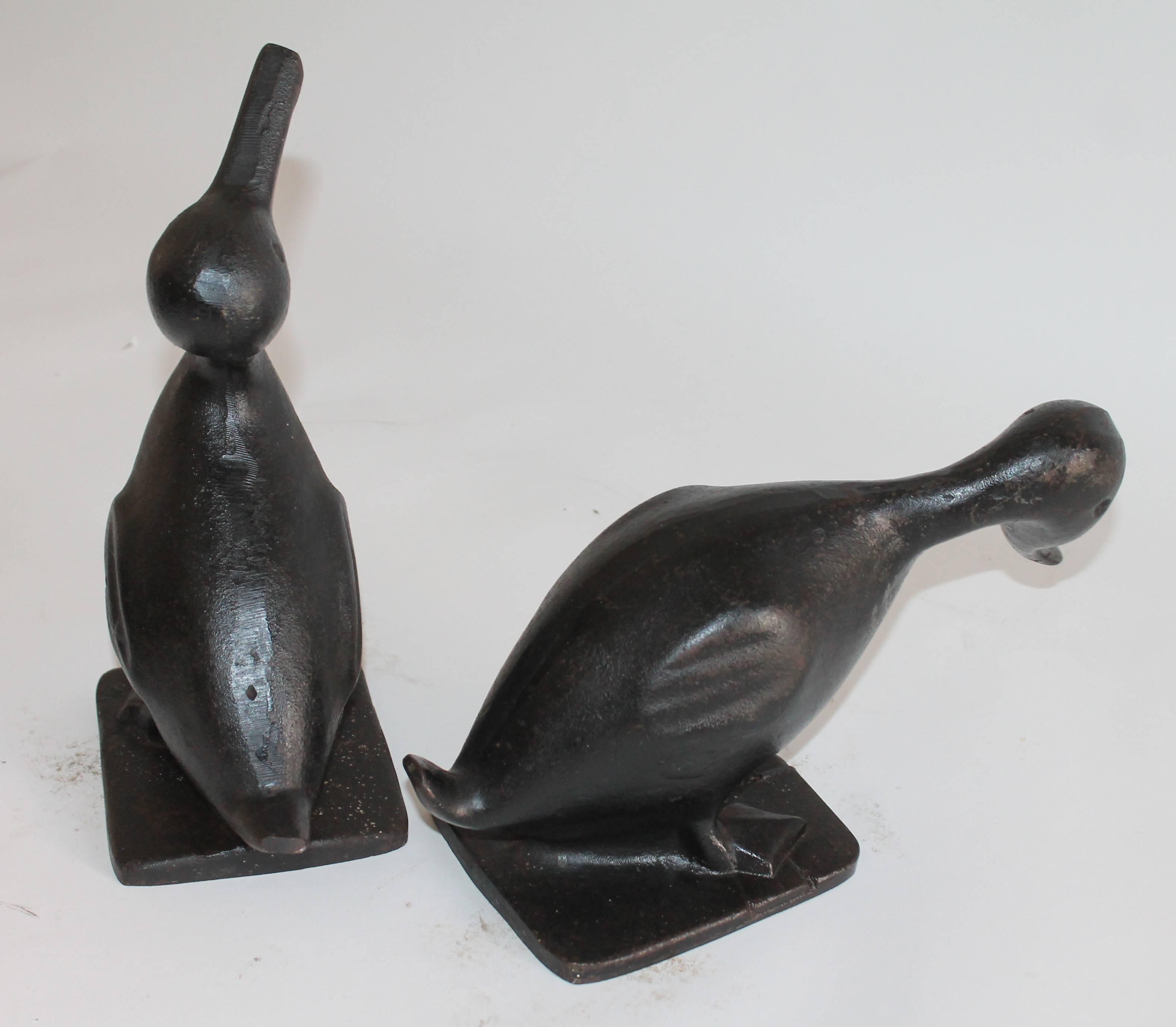 Adirondack 19th Century Original Black Painted Cast Iron Duck Door Stops, Pair