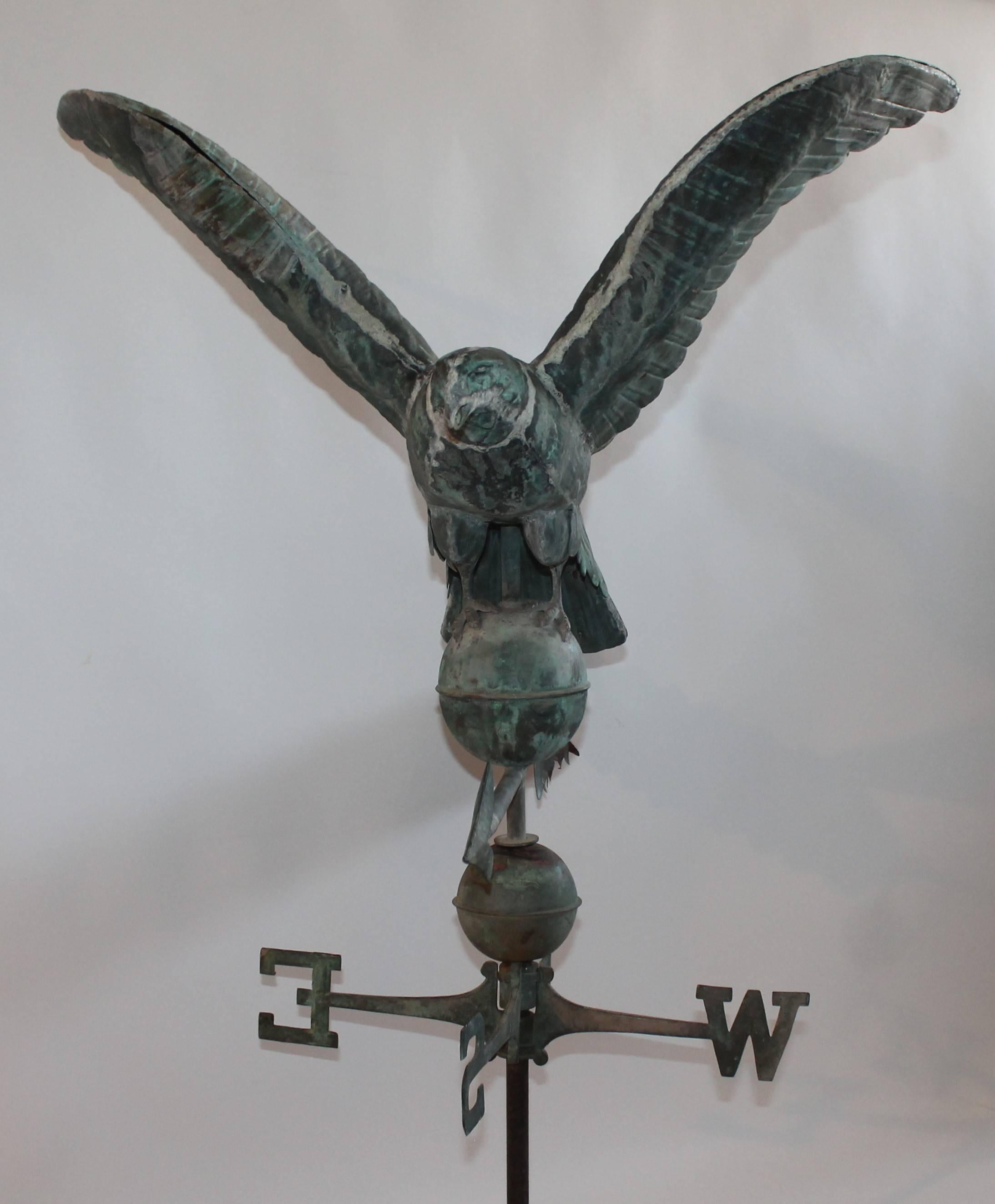 Patinated 19th Century Monumental Full Body Eagle Weather Vane with Custom Iron Mount