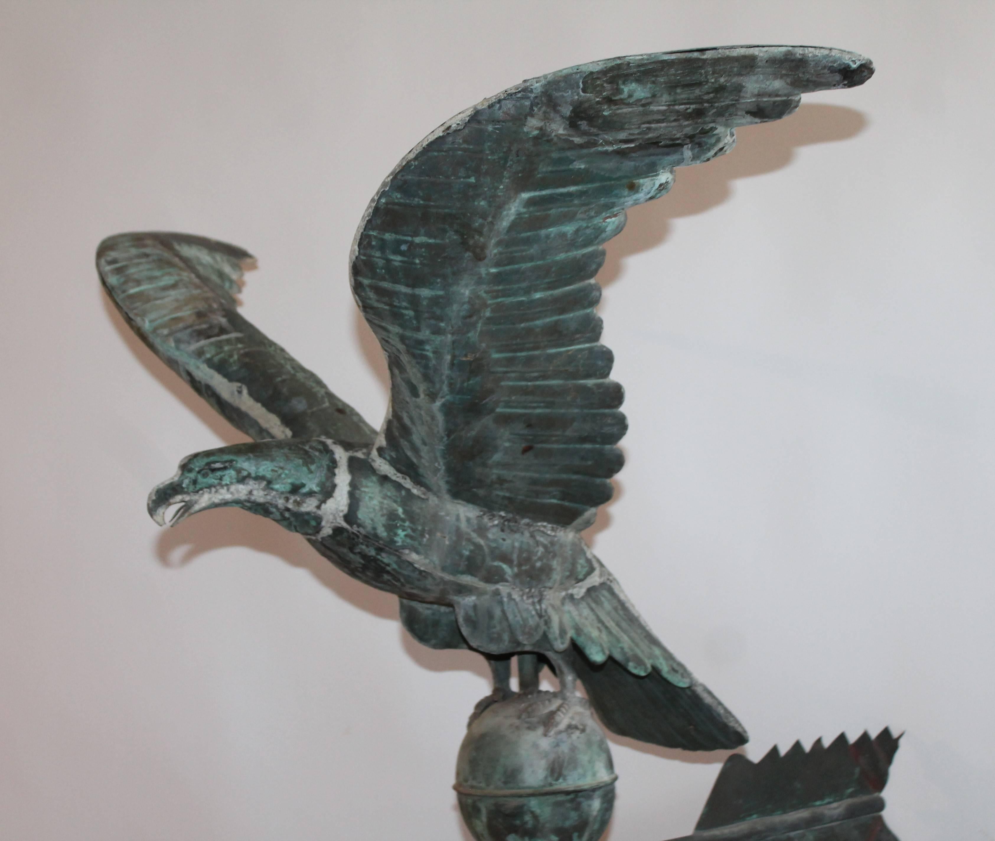 19th Century Monumental Full Body Eagle Weather Vane with Custom Iron Mount In Excellent Condition In Los Angeles, CA