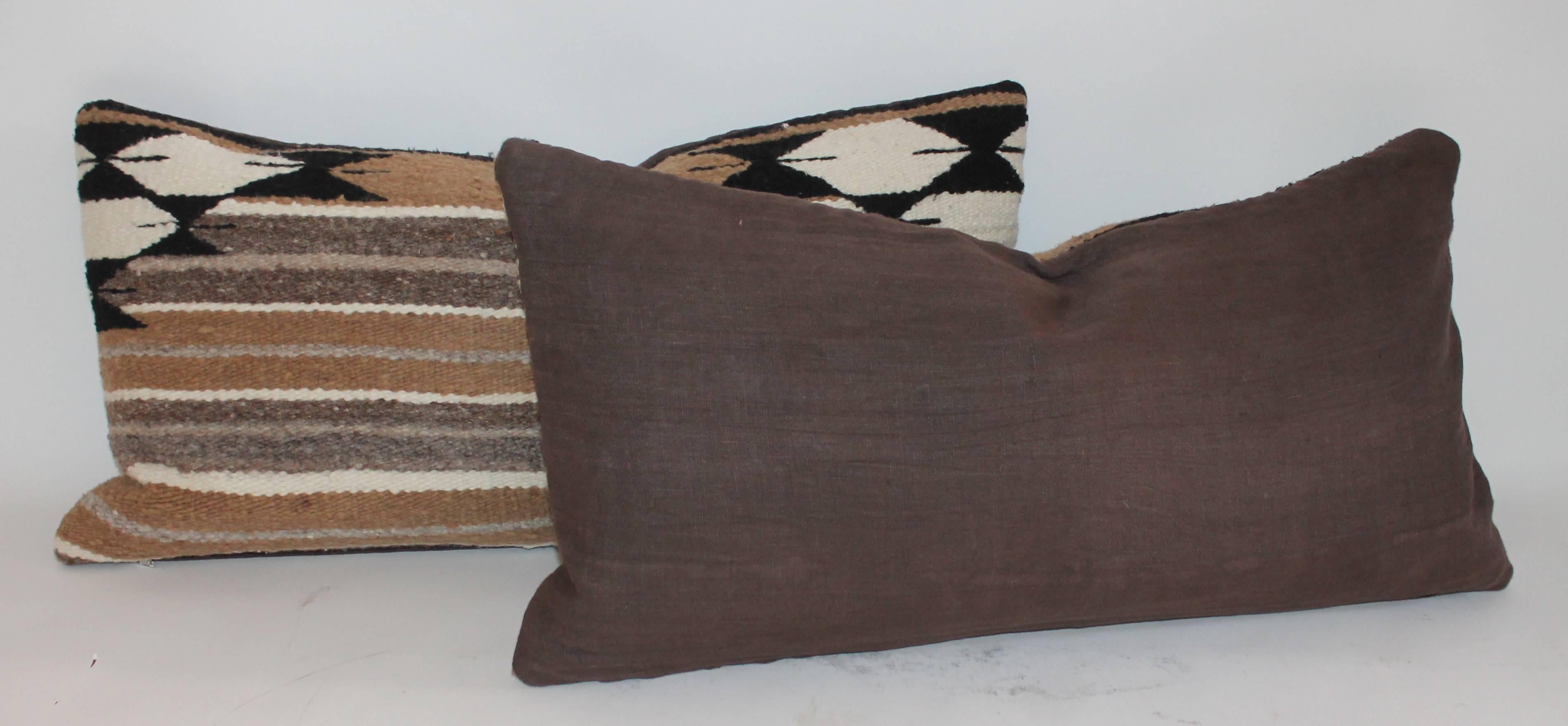 Hand-Woven Pair of Brown Striped Navajo Saddle Blanket Pillows