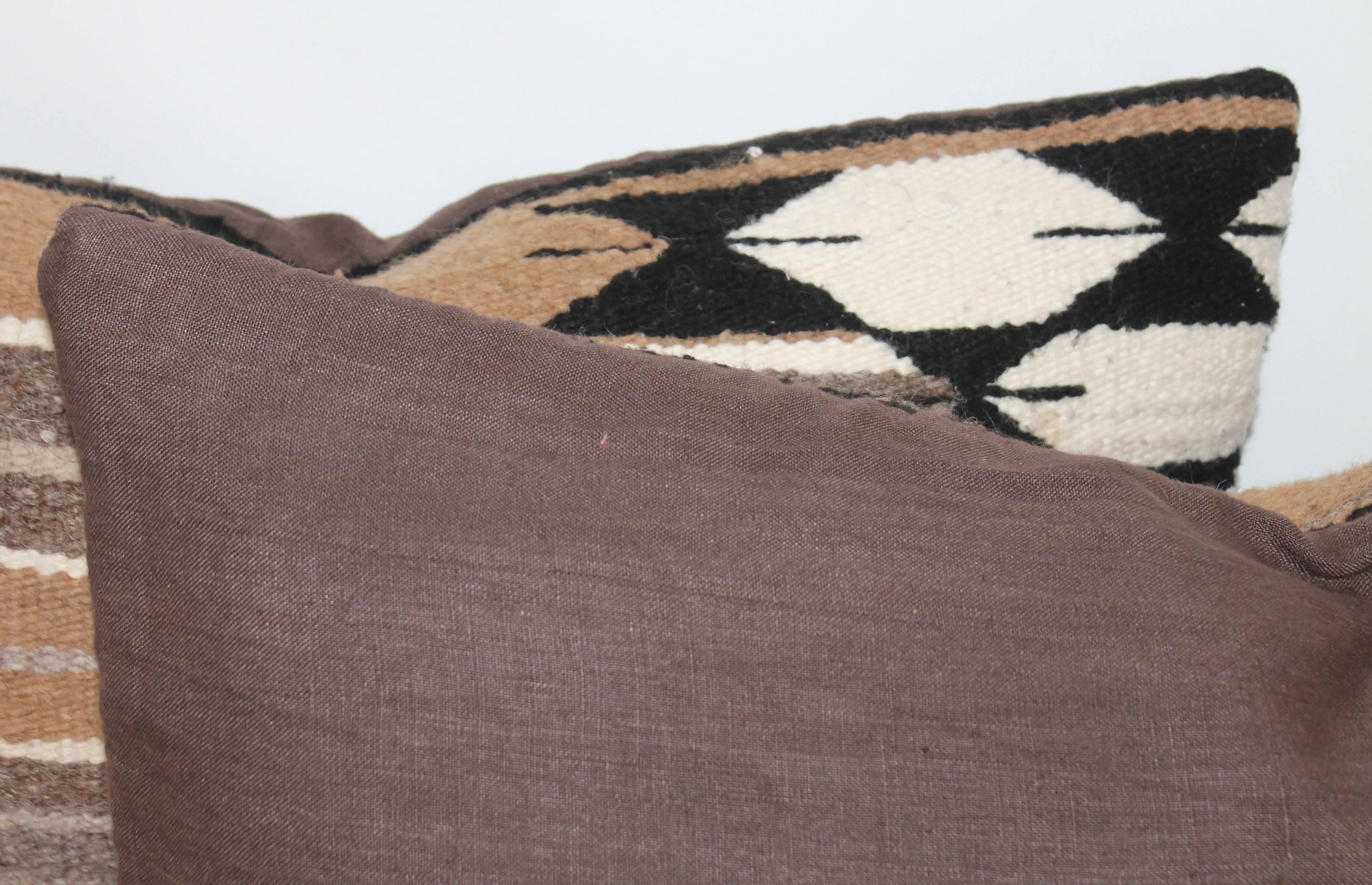 Pair of Brown Striped Navajo Saddle Blanket Pillows In Excellent Condition In Los Angeles, CA