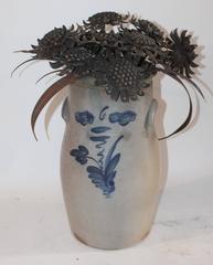 Late 19th Century Decorated Crock with 19th Century Tin Flowers