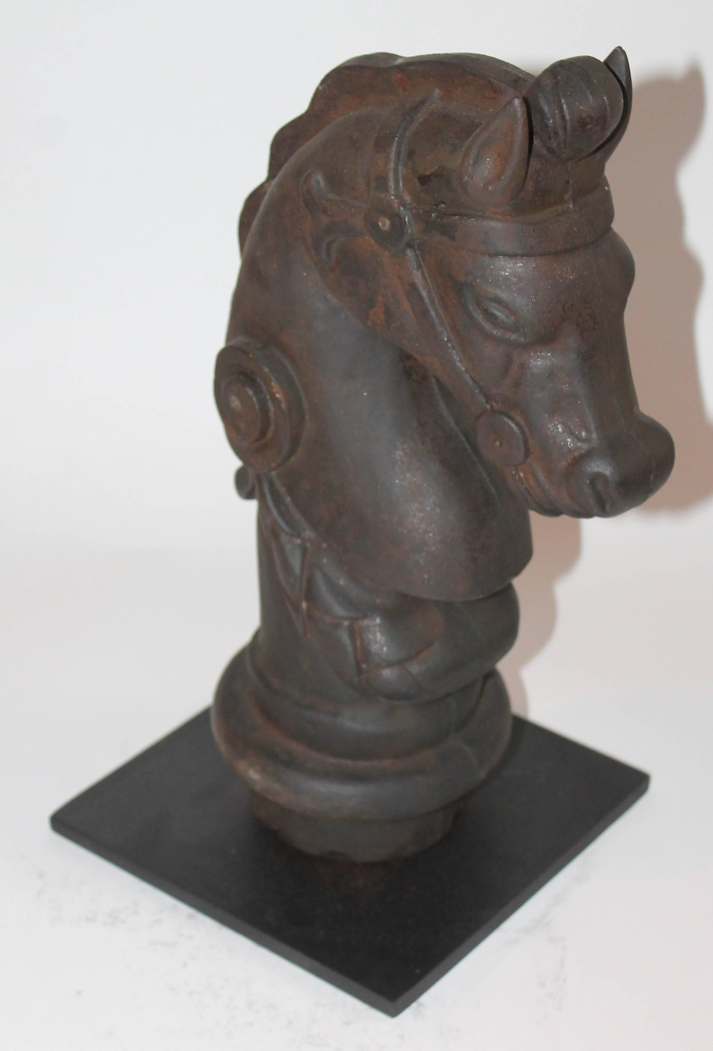 19th century custom mounted Rochester cast iron hitching post. The condition and patina are the very best.