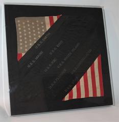 Framed Hand Sewn Patriotic Sham Made from a Flag and Ship Ribbons