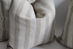 19th Century Homespun Striped  Linen Pillows, Pair