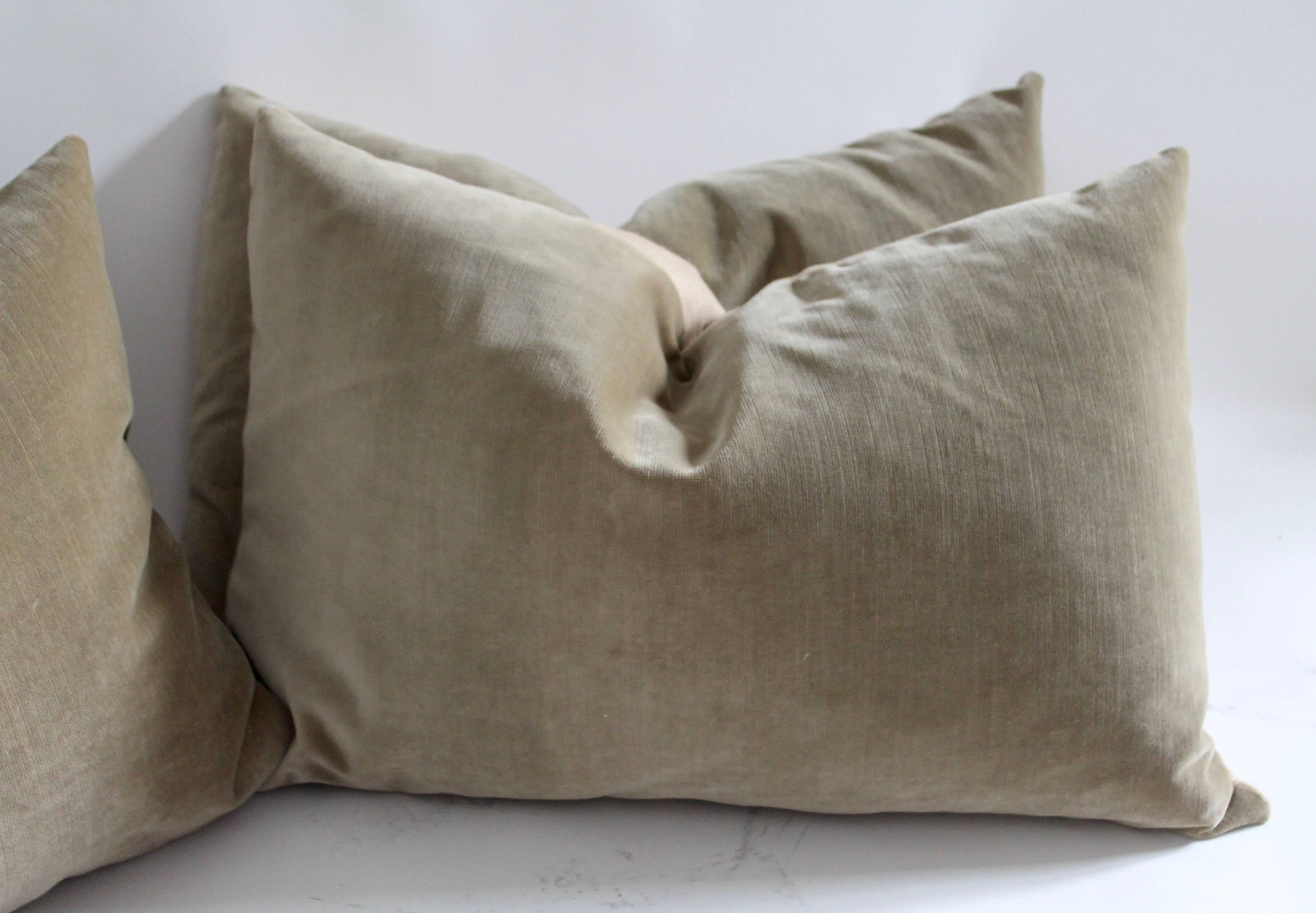 American Classical Collection of Four Vintage Khaki Velvet Pillows