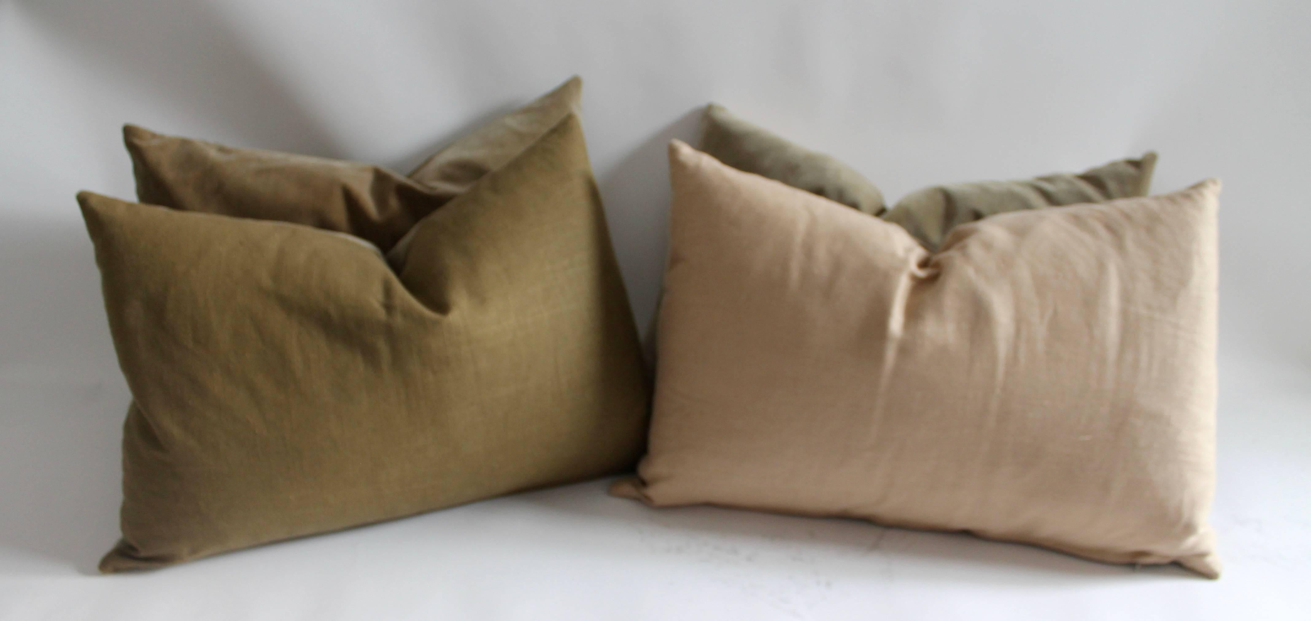 American Collection of Four Vintage Khaki Velvet Pillows