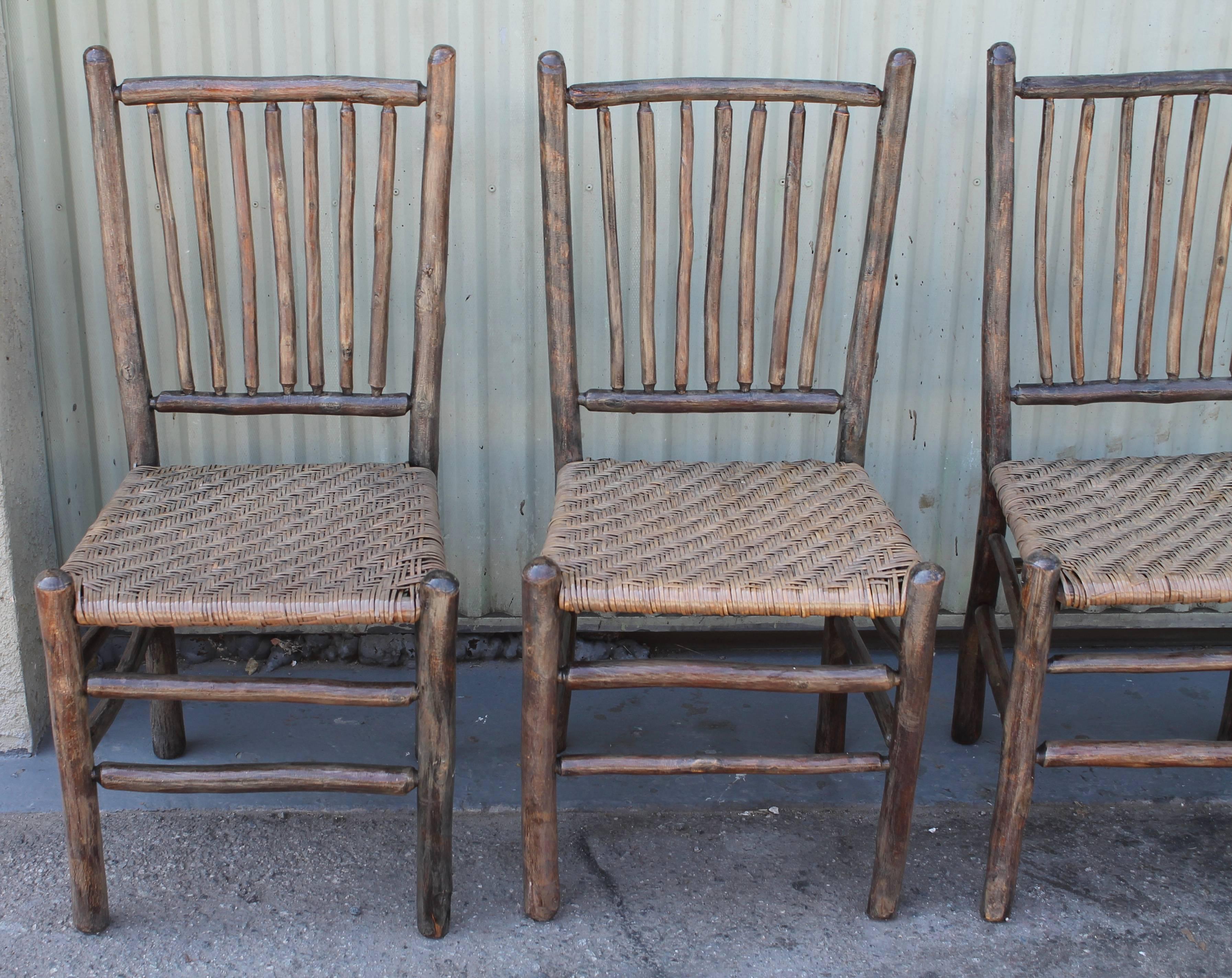 Country Signed Old Hickory Original Grey Painted Hickory Chairs
